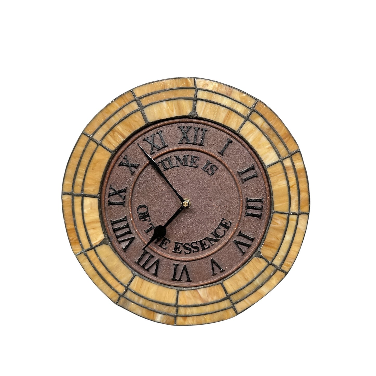Vintage Stained Glass & Cast Iron Wall Clock, Tiffany Style, 12-Inch
