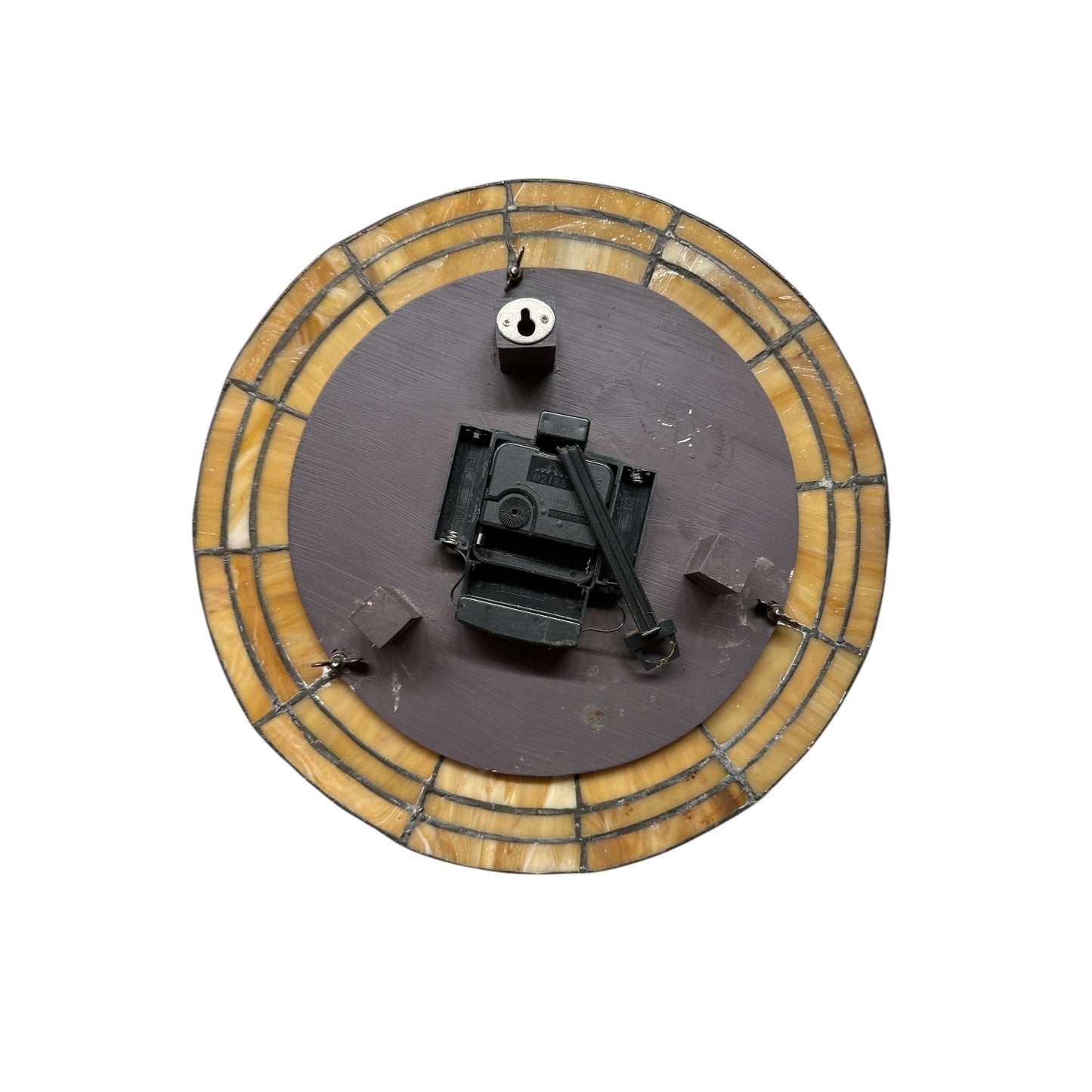 Vintage Stained Glass & Cast Iron Wall Clock, Tiffany Style, 12-Inch