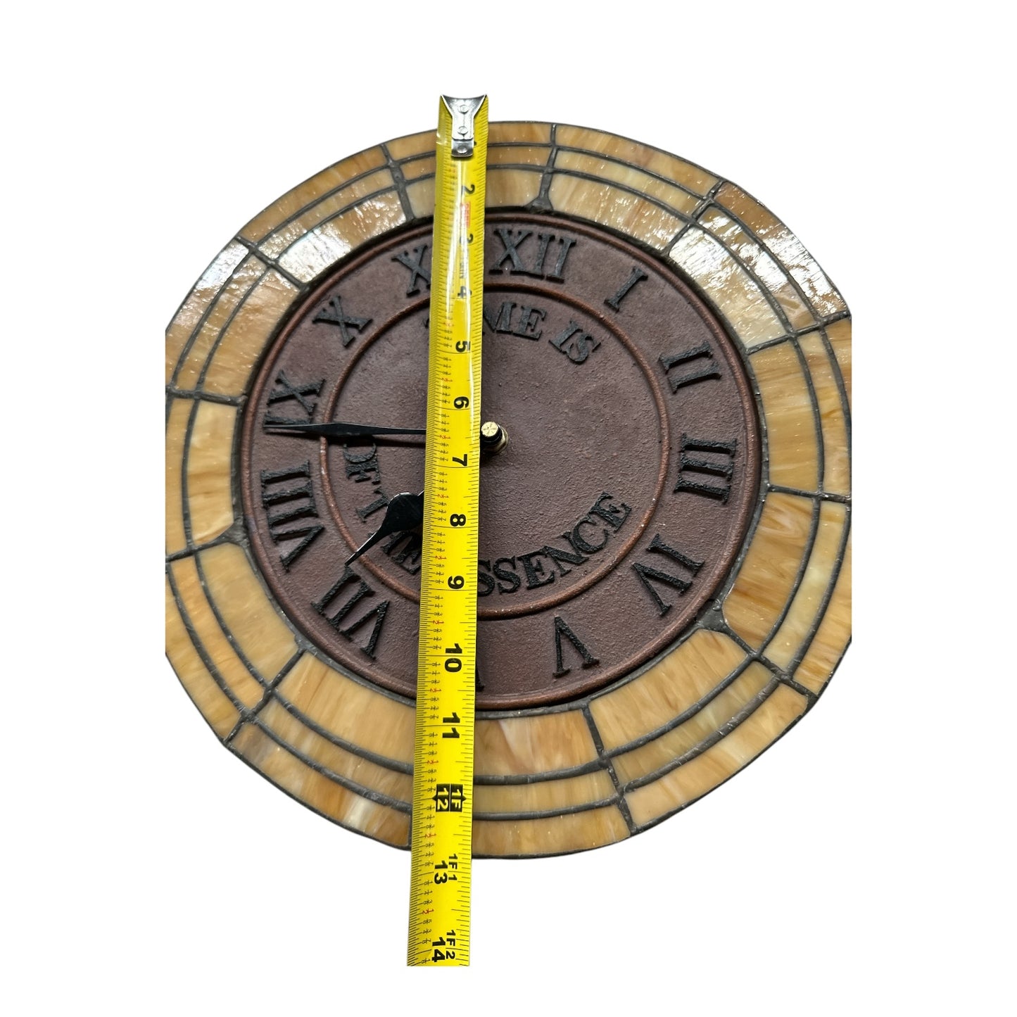 Vintage Stained Glass & Cast Iron Wall Clock, Tiffany Style, 12-Inch