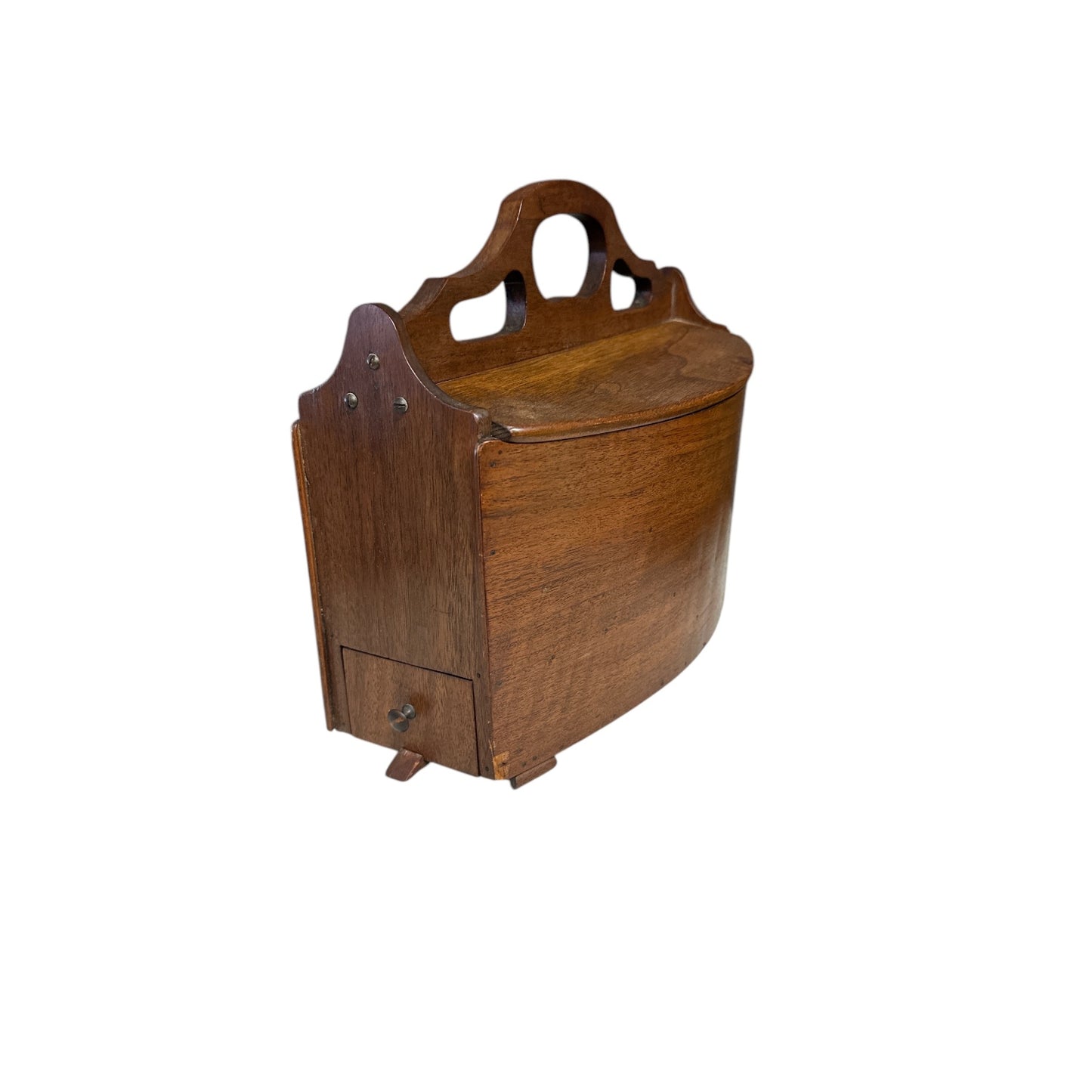 Vintage Colonial Oak Wall Box with Drawer | Rustic Farmhouse Storage Caddy