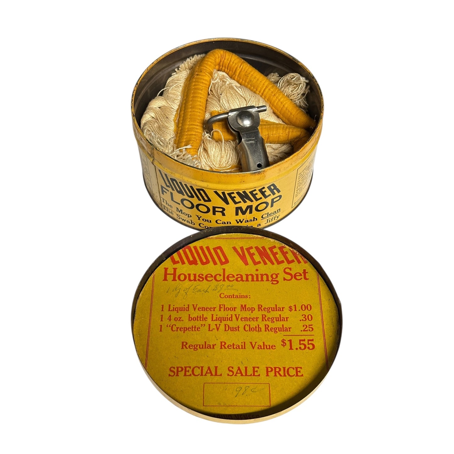 Vintage Liquid Veneer Mop Tin General Store Display No. 201