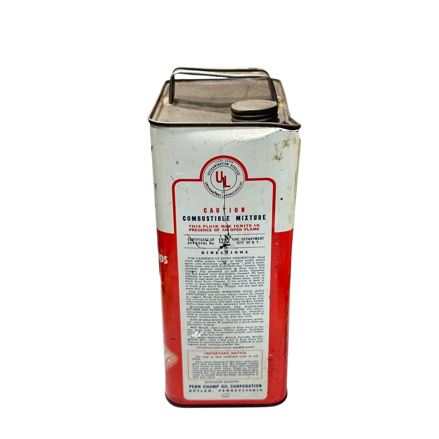 Vintage 1950s Aunt Sue's Dry Cleaner Tin Can Advertising Litho Decor