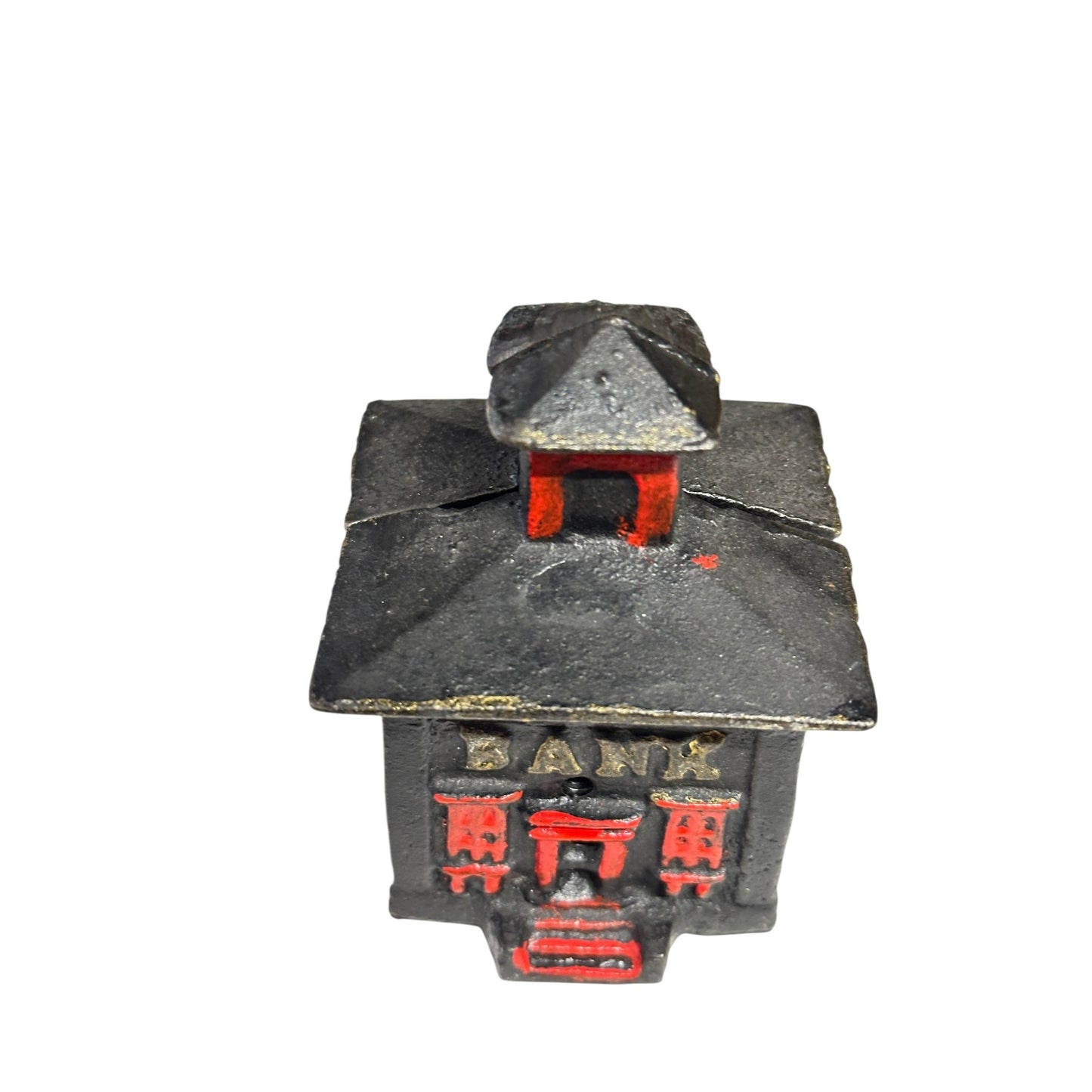Vintage Cast Iron Pagoda Still Bank, Early 20th C. Architectural Coin Bank
