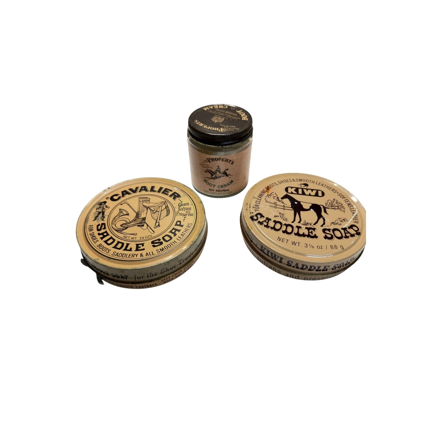 Vintage Equestrian Leather Care Tins Lot of 3 Kiwi Cavalier Propert's