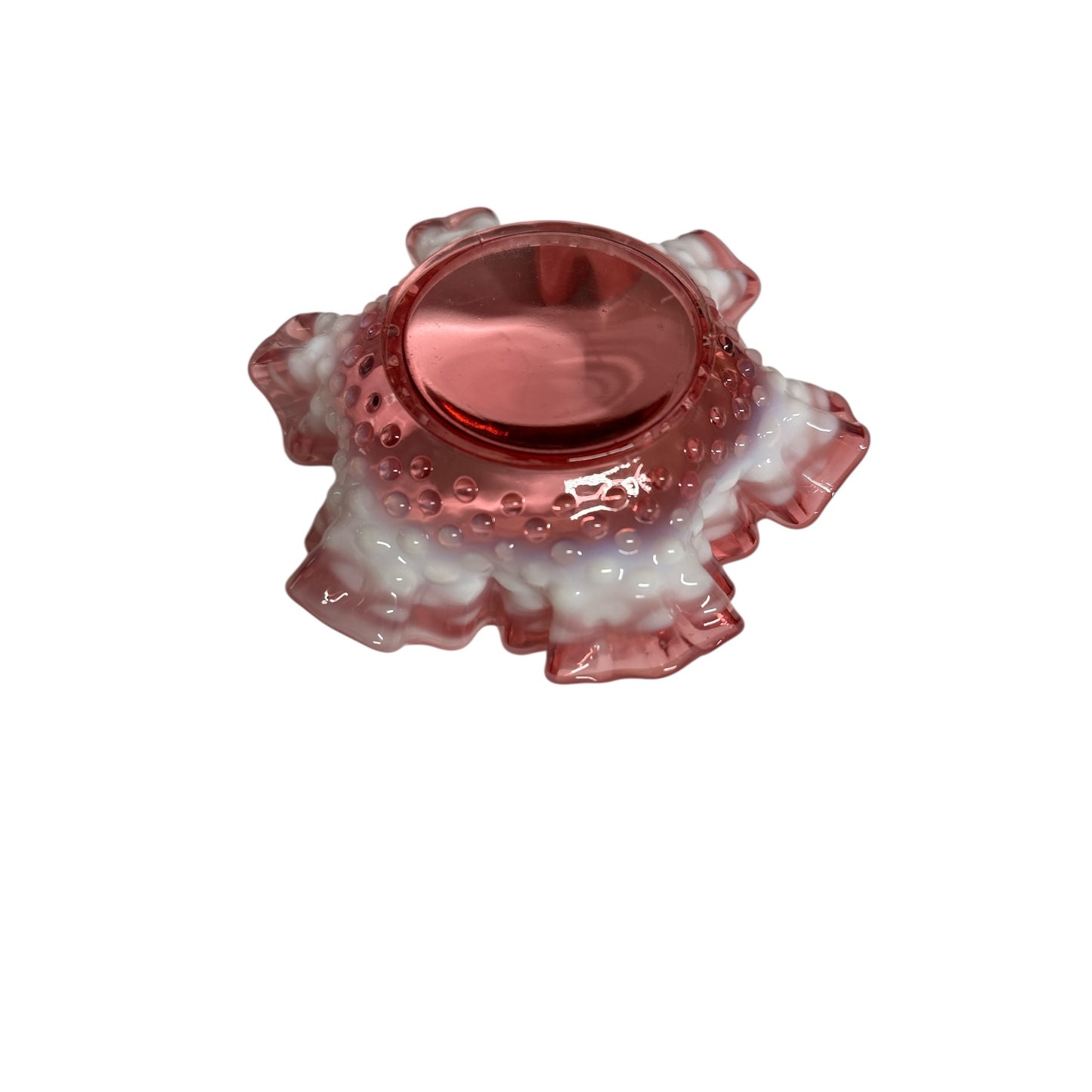 Vintage Fenton Cranberry Opalescent Hobnail Ruffled Art Glass Bowl