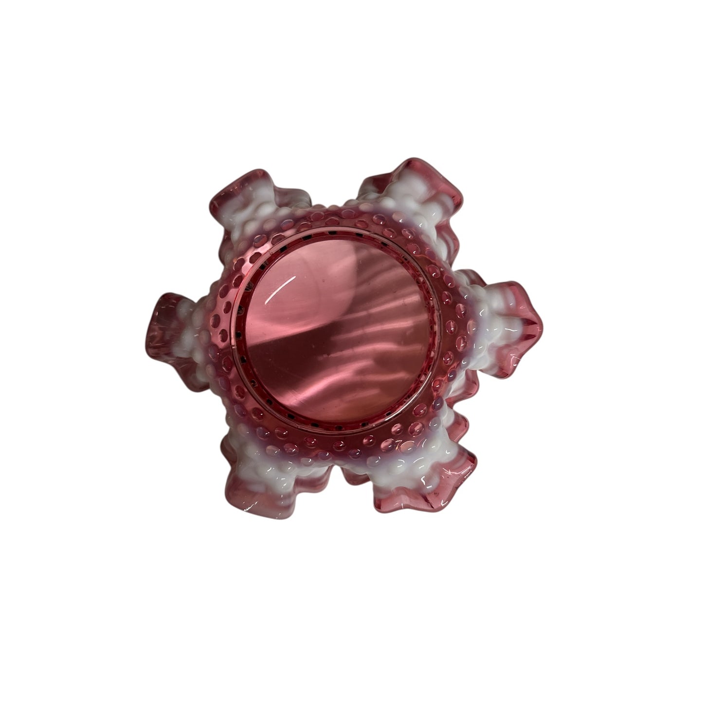 Vintage Fenton Cranberry Opalescent Hobnail Ruffled Art Glass Bowl