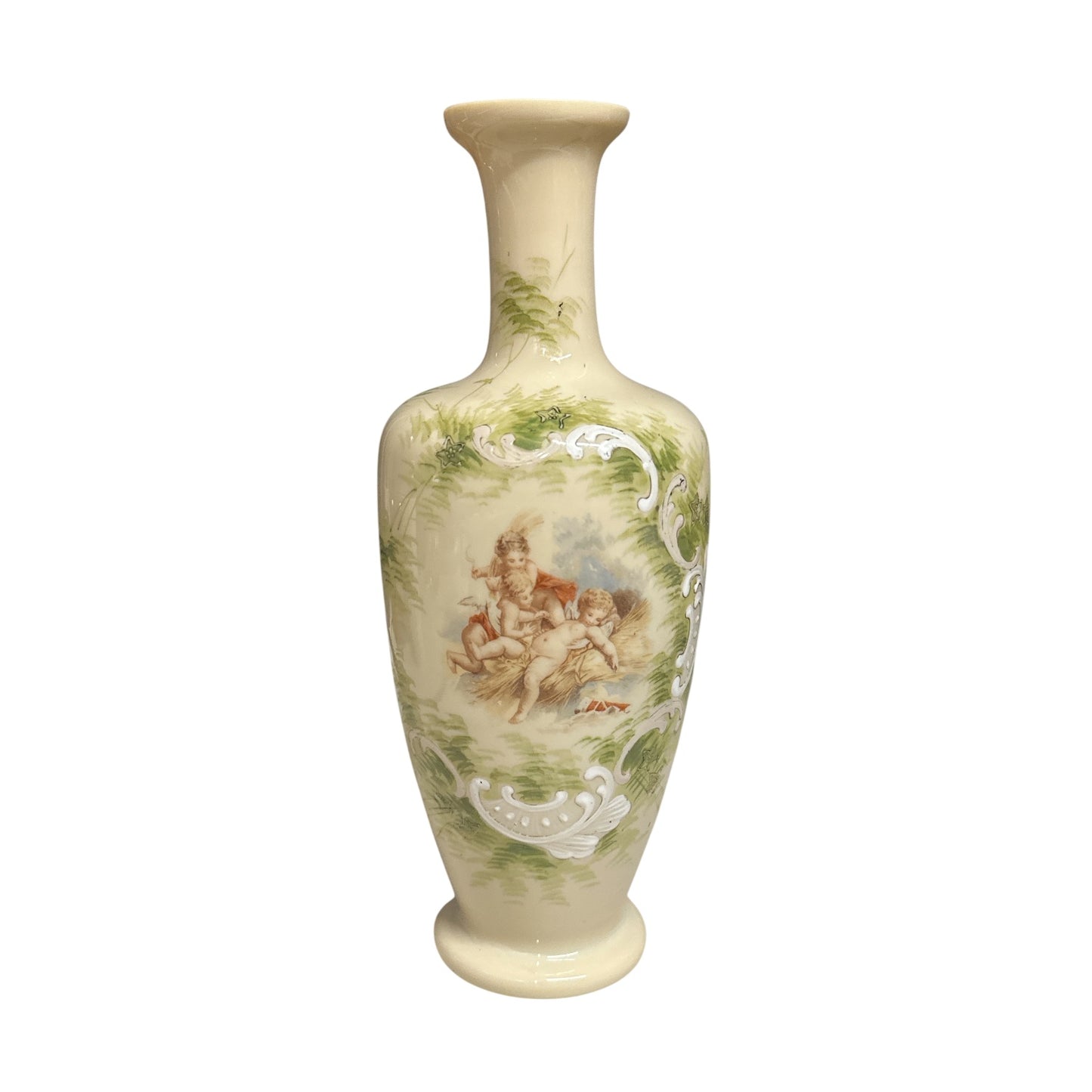 Antique Rococo Revival Cherub Vase Hand-Painted Porcelain Mantle Decor 12"