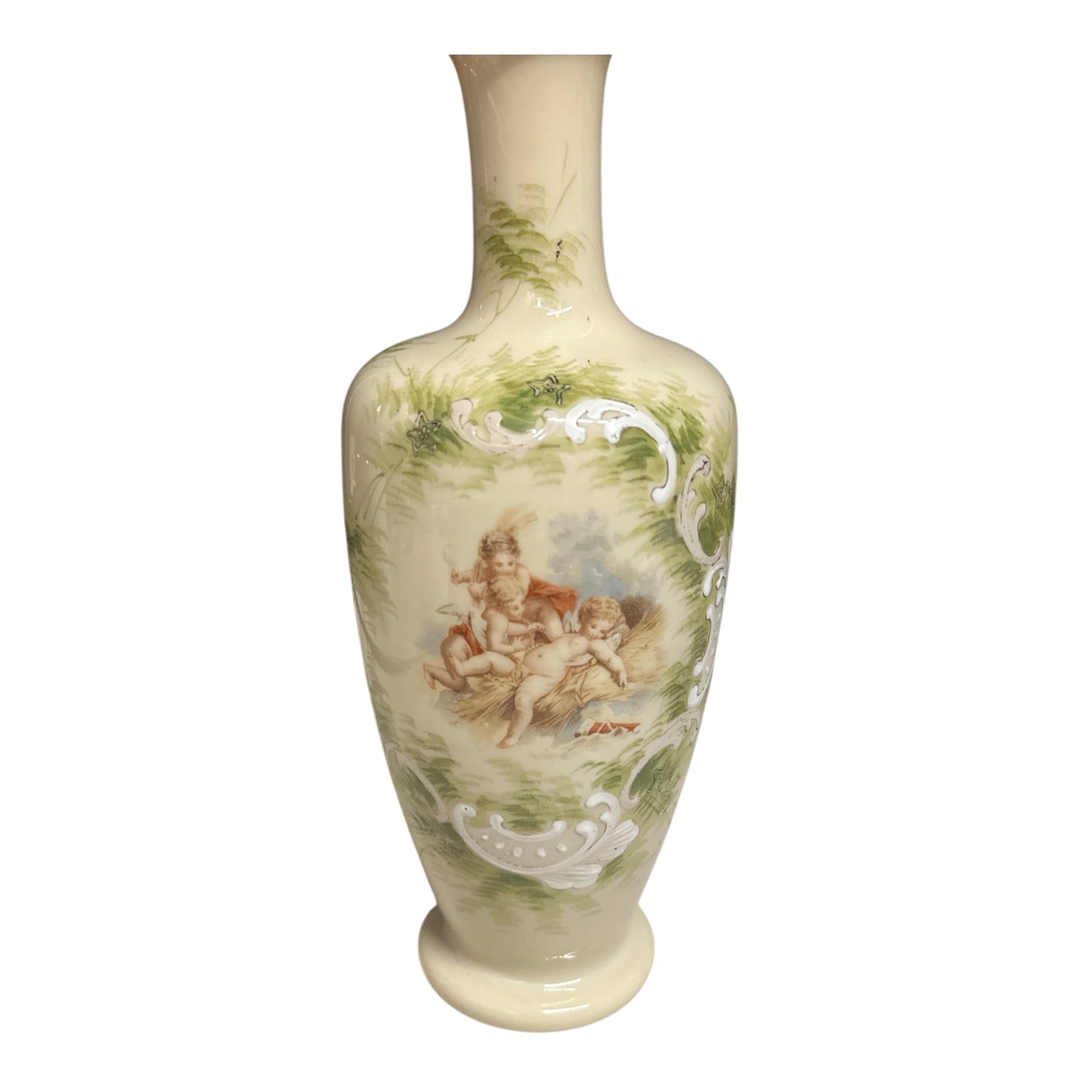 Antique Rococo Revival Cherub Vase Hand-Painted Porcelain Mantle Decor 12"