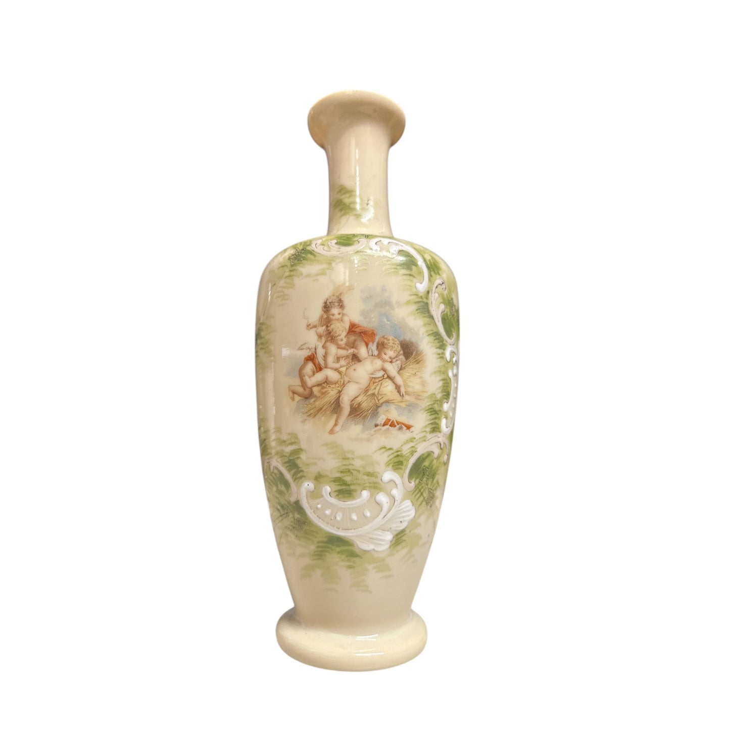 Antique Rococo Revival Cherub Vase Hand-Painted Porcelain Mantle Decor 12"