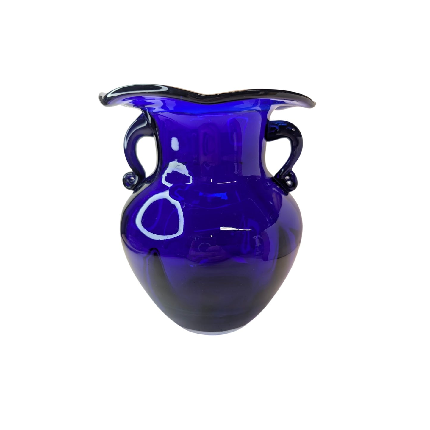 Vintage Cobalt Blue Glass Amphora Vase, Mid-Century Murano Style