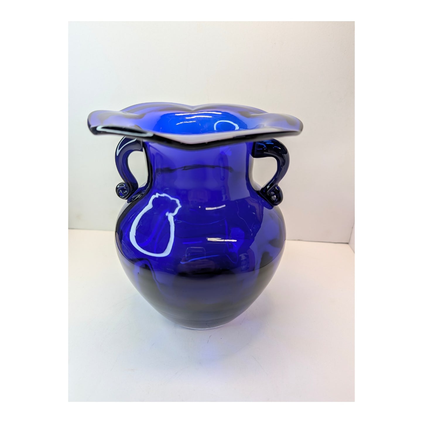 Vintage Cobalt Blue Glass Amphora Vase, Mid-Century Murano Style