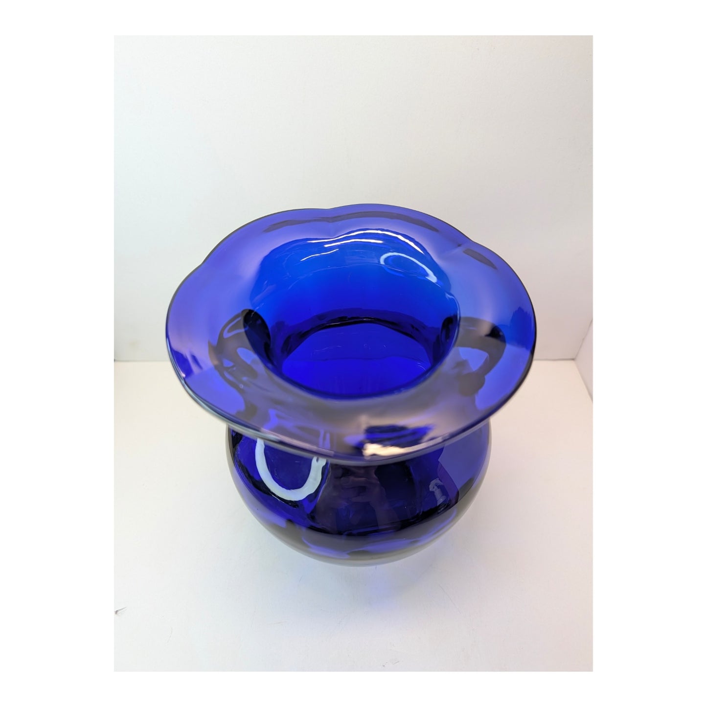 Vintage Cobalt Blue Glass Amphora Vase, Mid-Century Murano Style