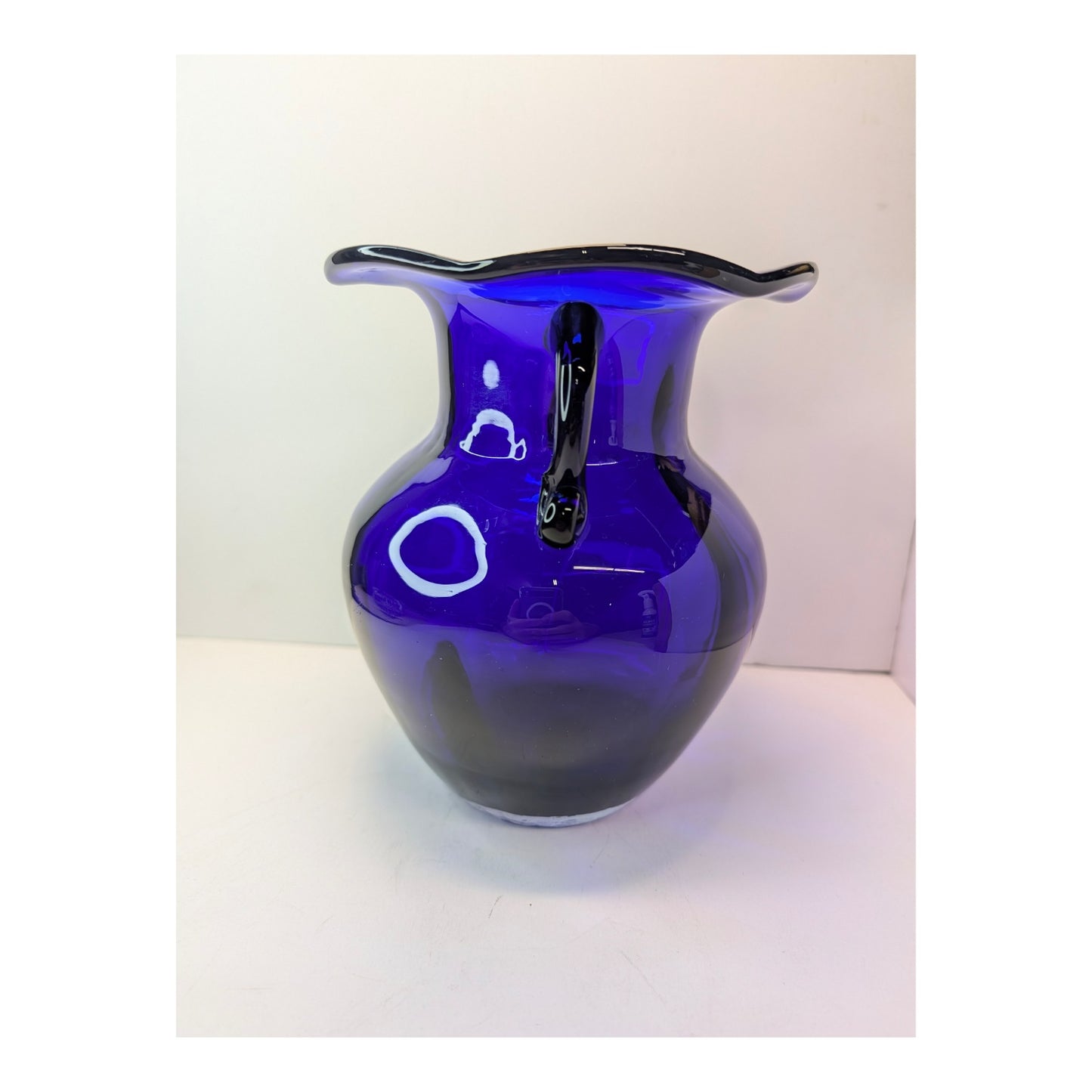 Vintage Cobalt Blue Glass Amphora Vase, Mid-Century Murano Style