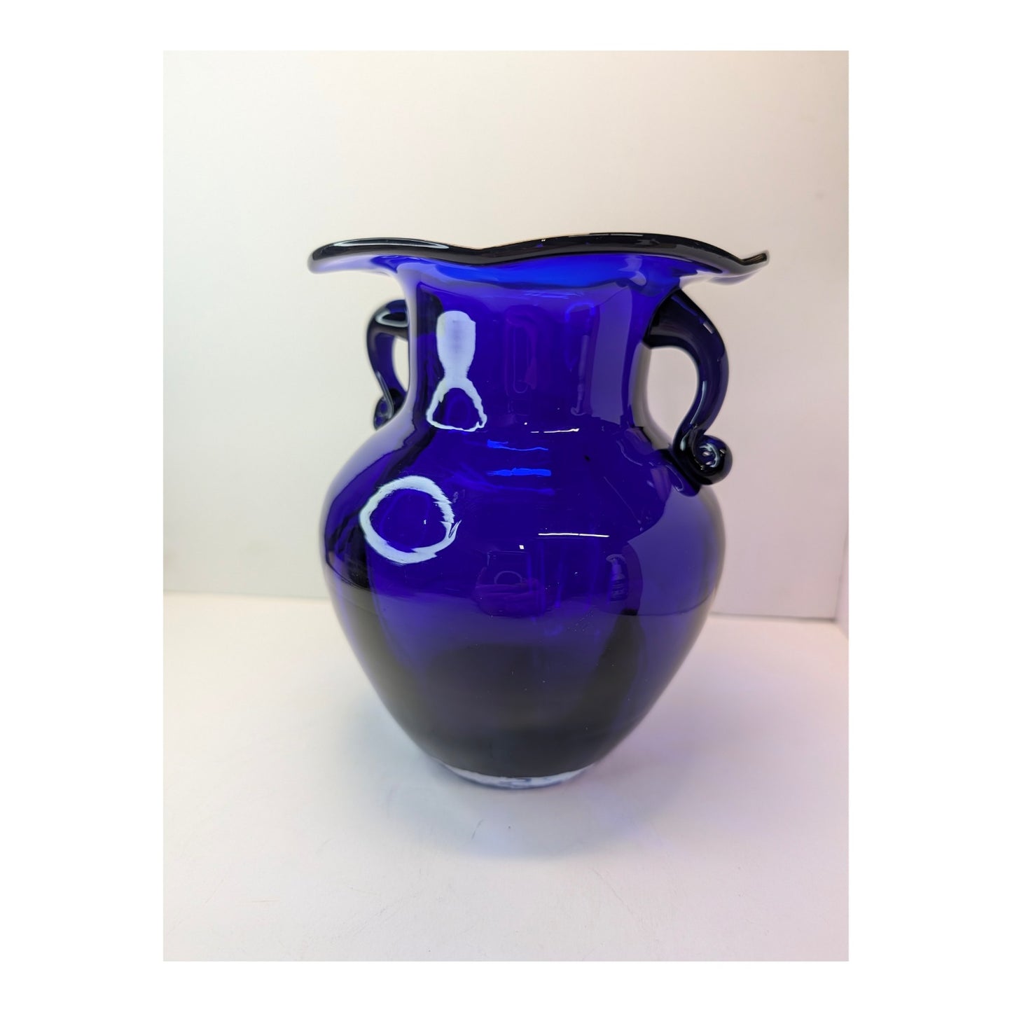 Vintage Cobalt Blue Glass Amphora Vase, Mid-Century Murano Style