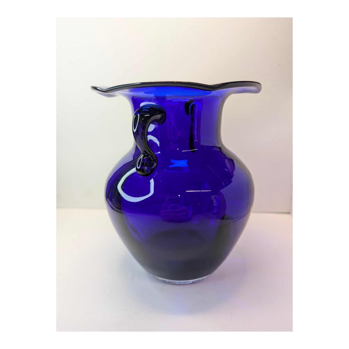 Vintage Cobalt Blue Glass Amphora Vase, Mid-Century Murano Style