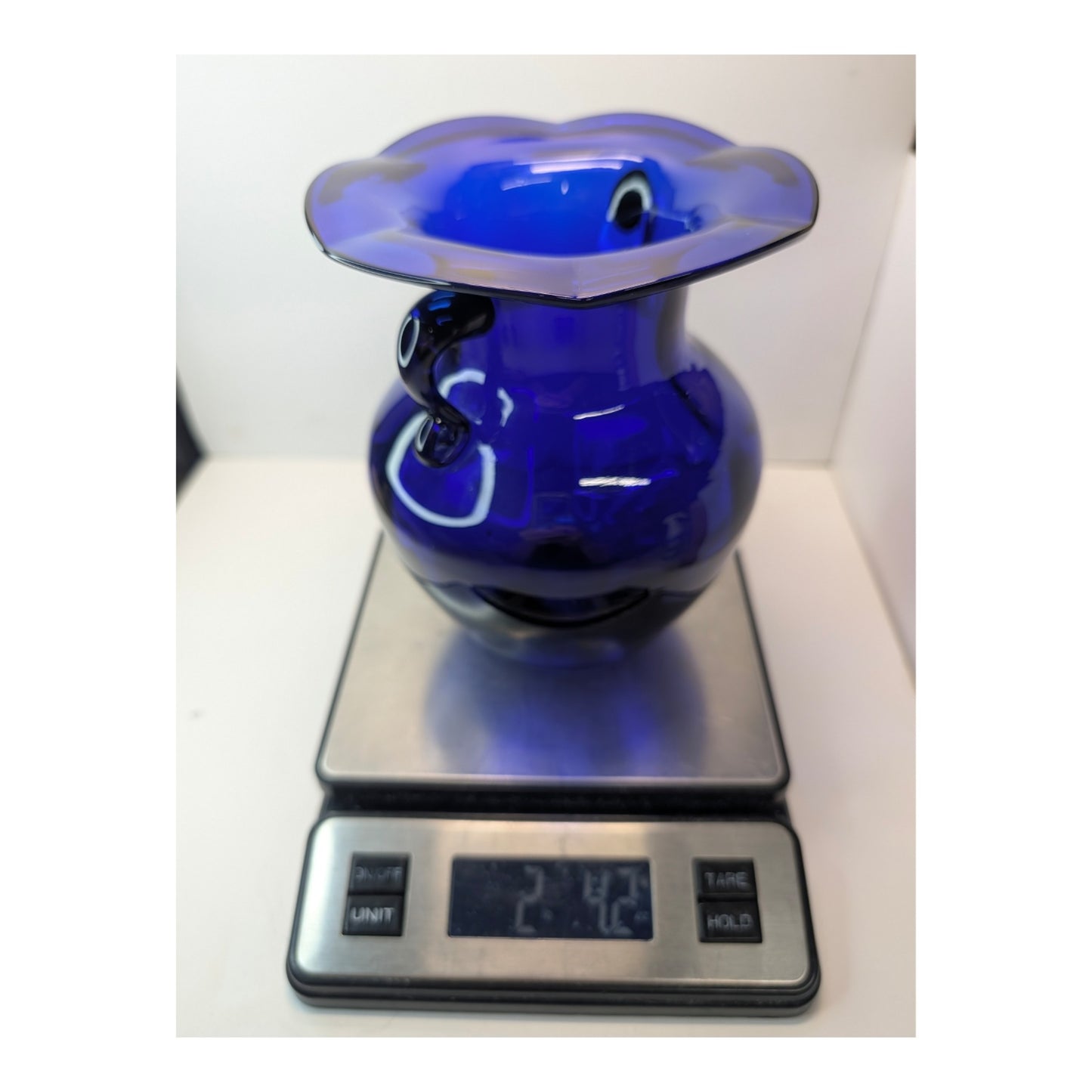 Vintage Cobalt Blue Glass Amphora Vase, Mid-Century Murano Style