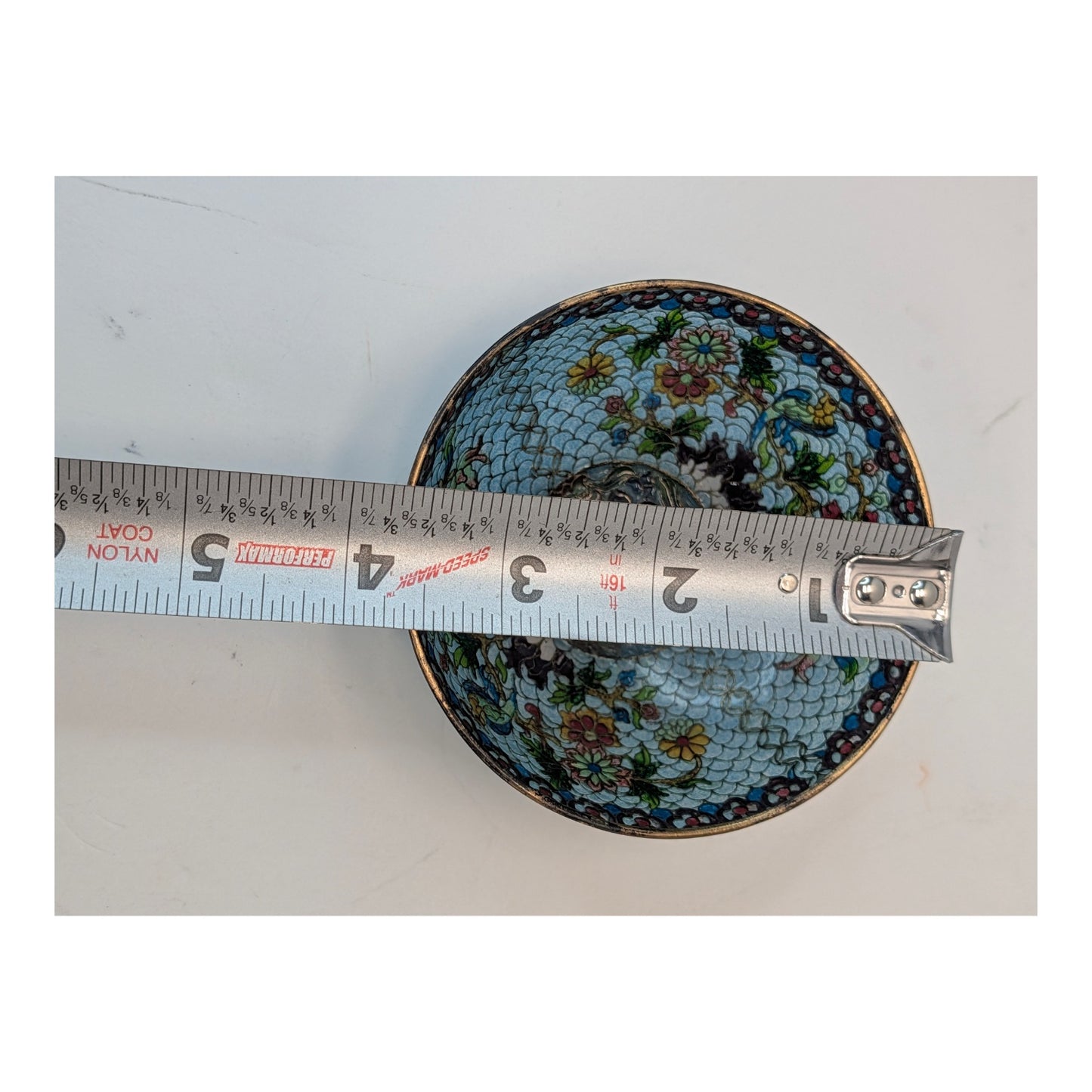 Vintage Chinese Cloisonné Enamel Bowl Light Blue Floral & Bird Motif