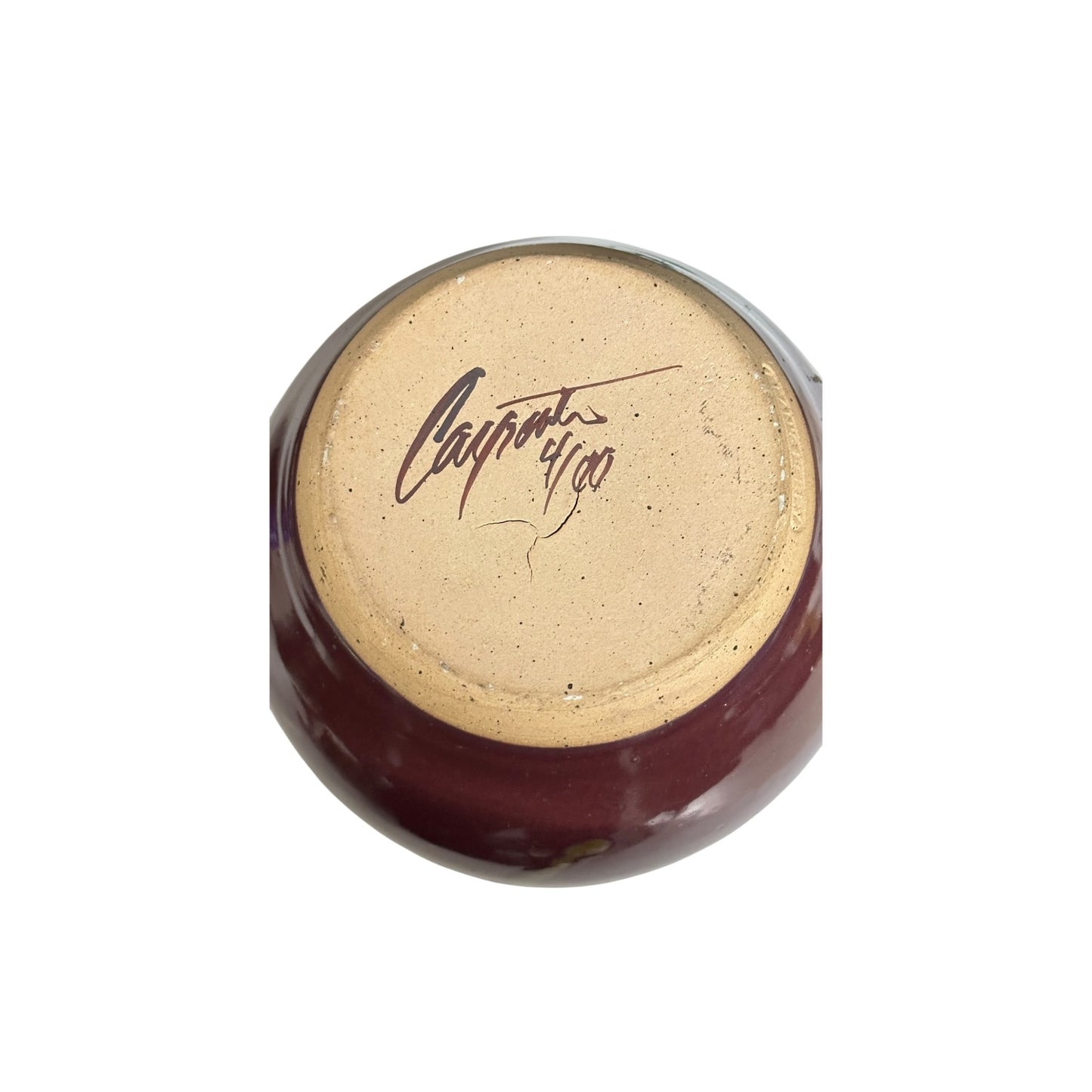 Signed Studio Art Pottery Vase Burgundy & Ochre Drip Glaze Dated 2000