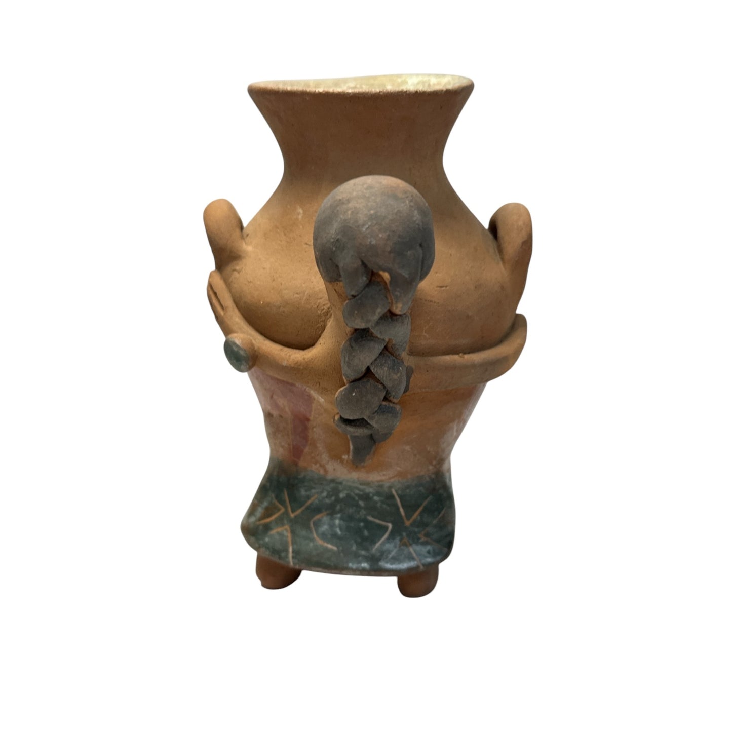 Vintage Terracotta 'Embrace' Vase, Mexican Folk Art Figural Pottery