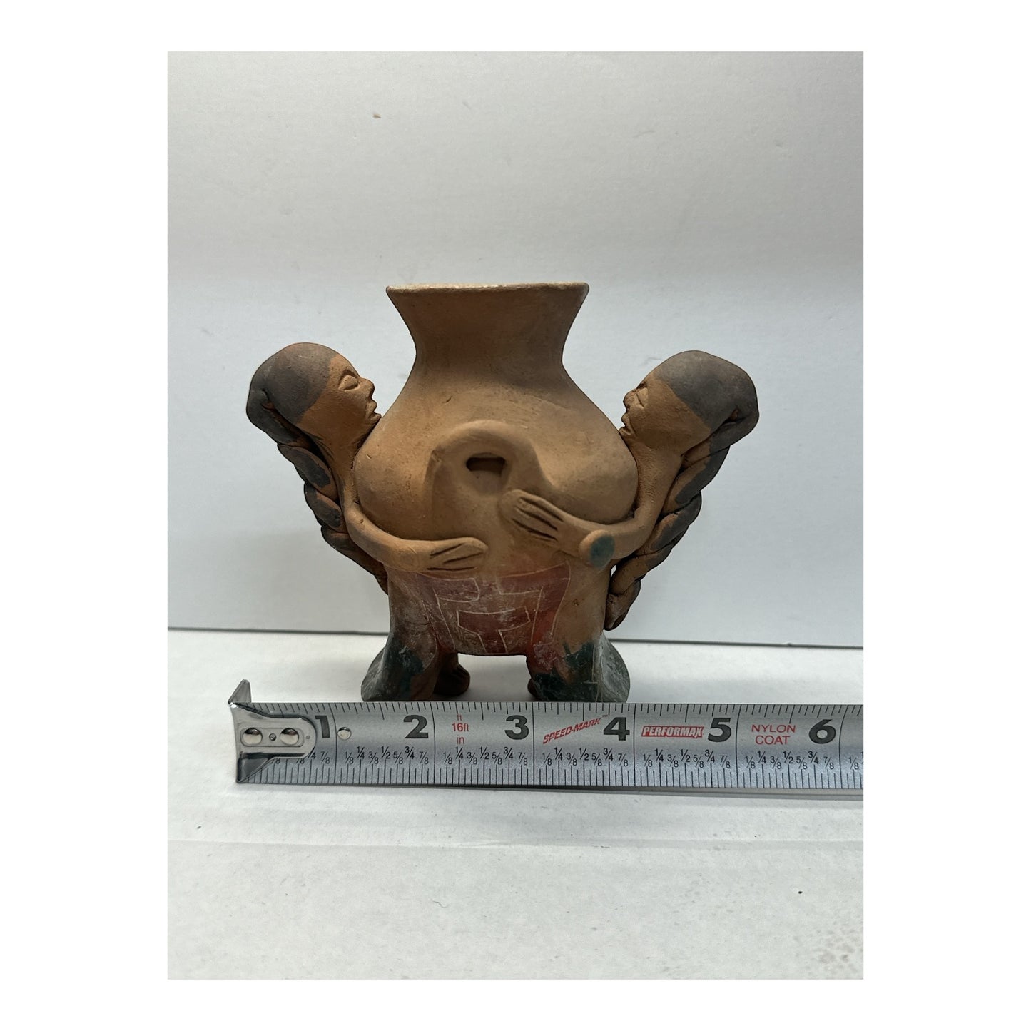 Vintage Terracotta 'Embrace' Vase, Mexican Folk Art Figural Pottery
