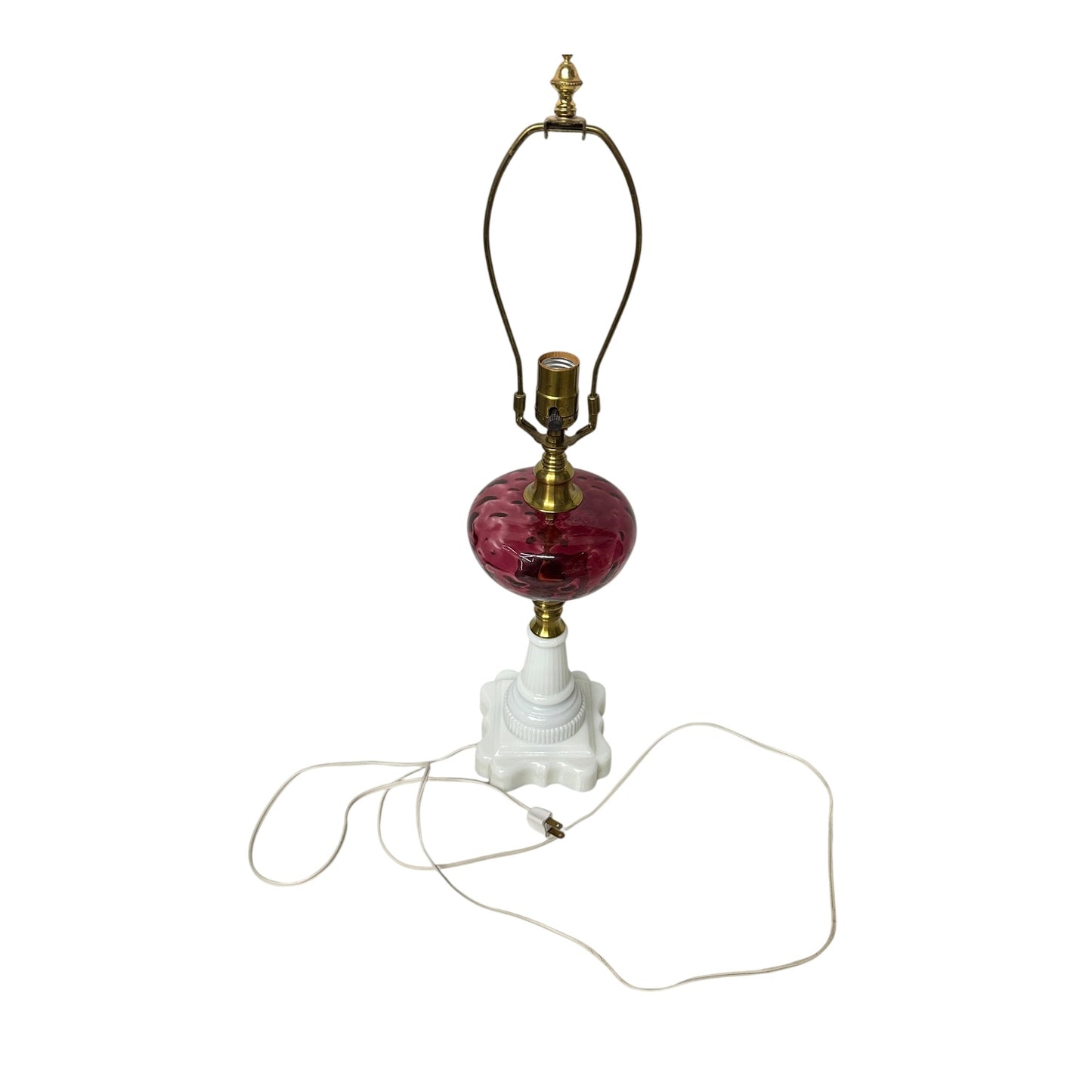 Vintage Hollywood Regency Cranberry & Milk Glass Table Lamp