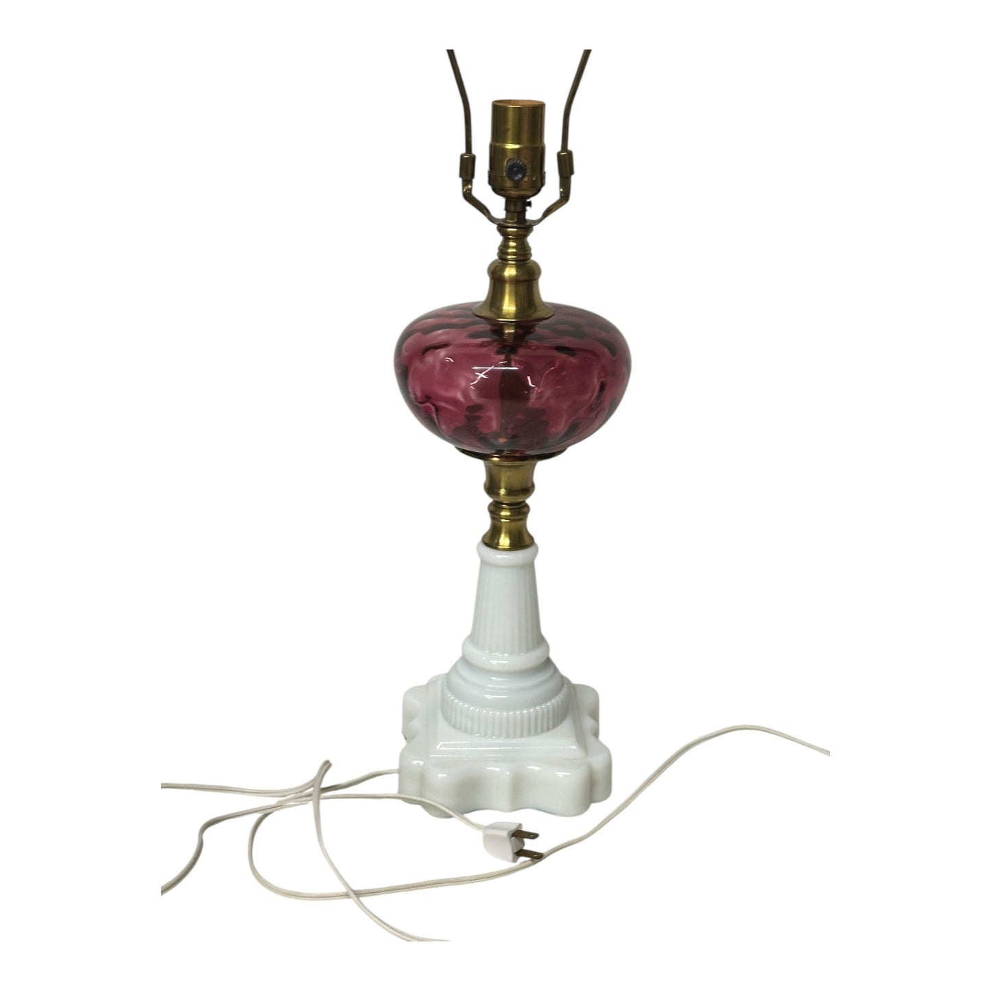 Vintage Hollywood Regency Cranberry & Milk Glass Table Lamp