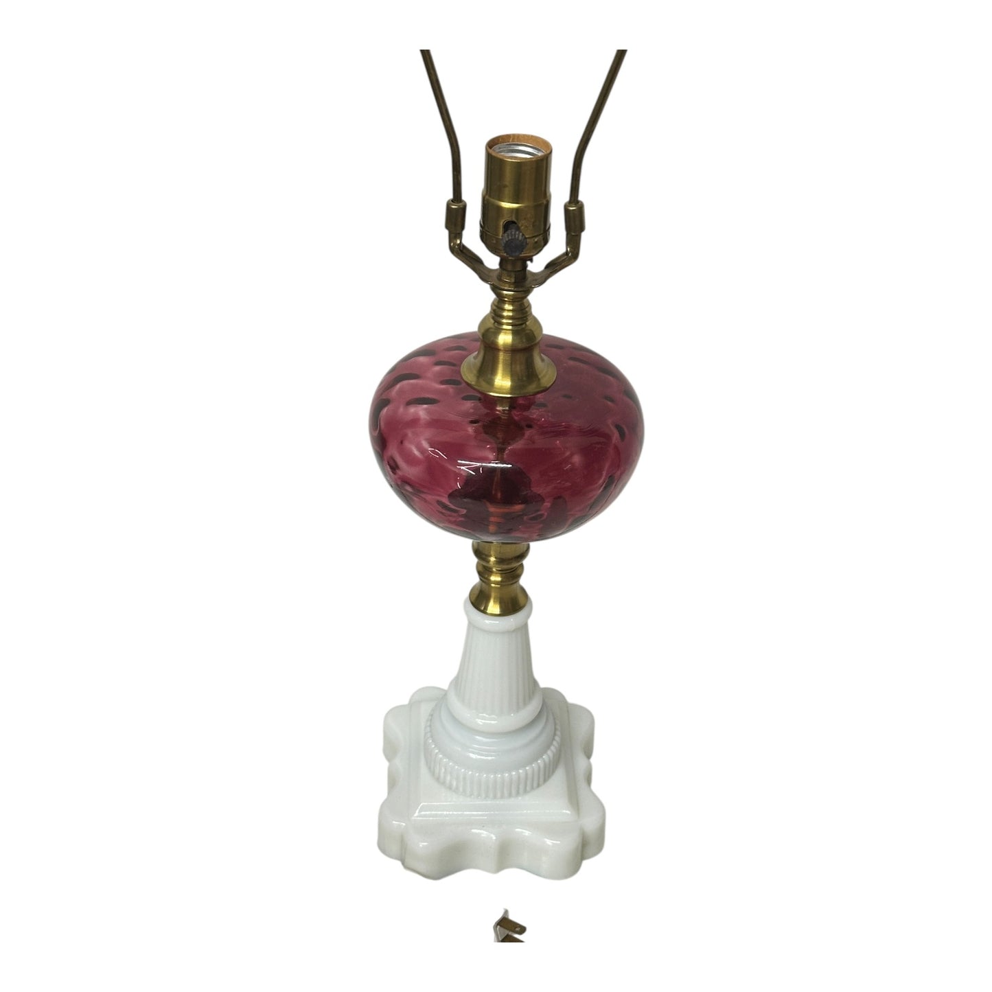 Vintage Hollywood Regency Cranberry & Milk Glass Table Lamp