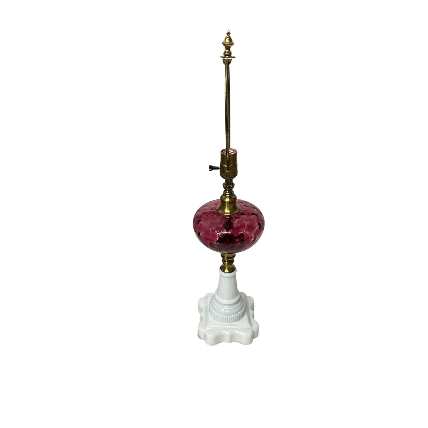 Vintage Hollywood Regency Cranberry & Milk Glass Table Lamp