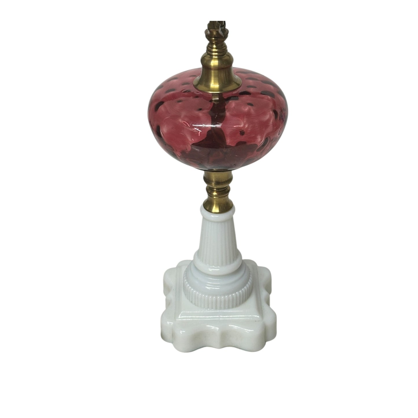 Vintage Hollywood Regency Cranberry & Milk Glass Table Lamp