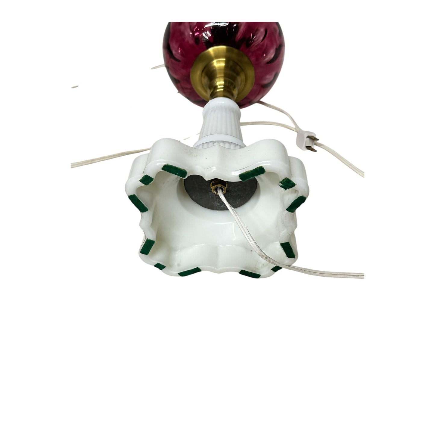 Vintage Hollywood Regency Cranberry & Milk Glass Table Lamp