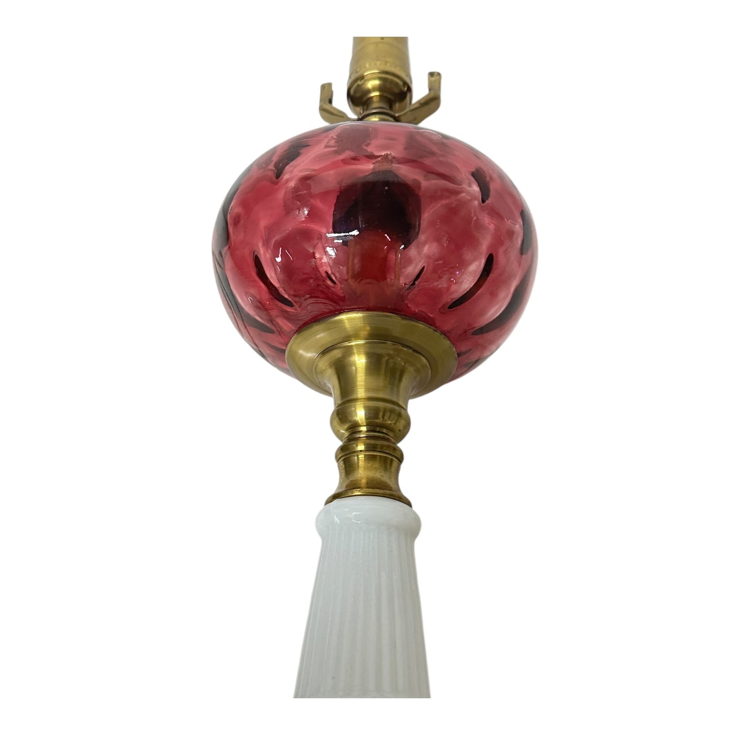 Vintage Hollywood Regency Cranberry & Milk Glass Table Lamp