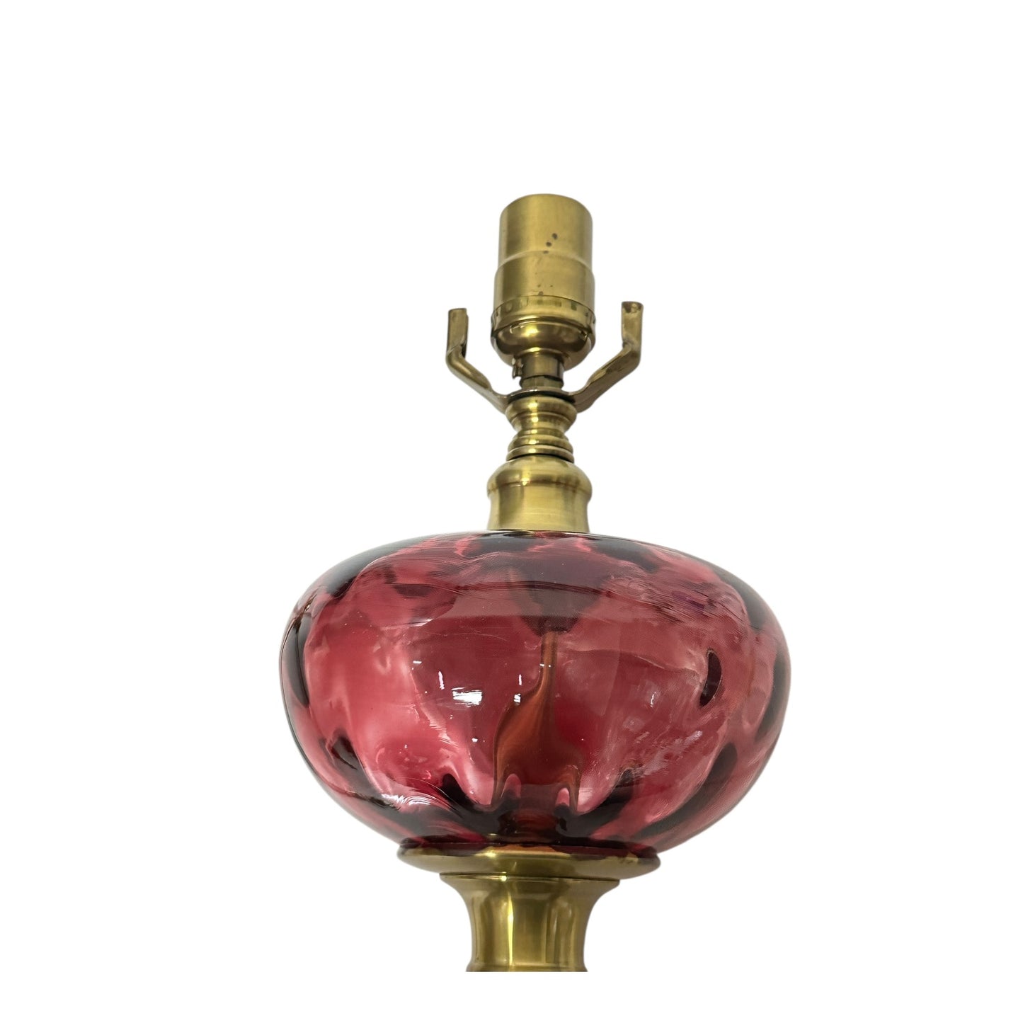 Vintage Hollywood Regency Cranberry & Milk Glass Table Lamp