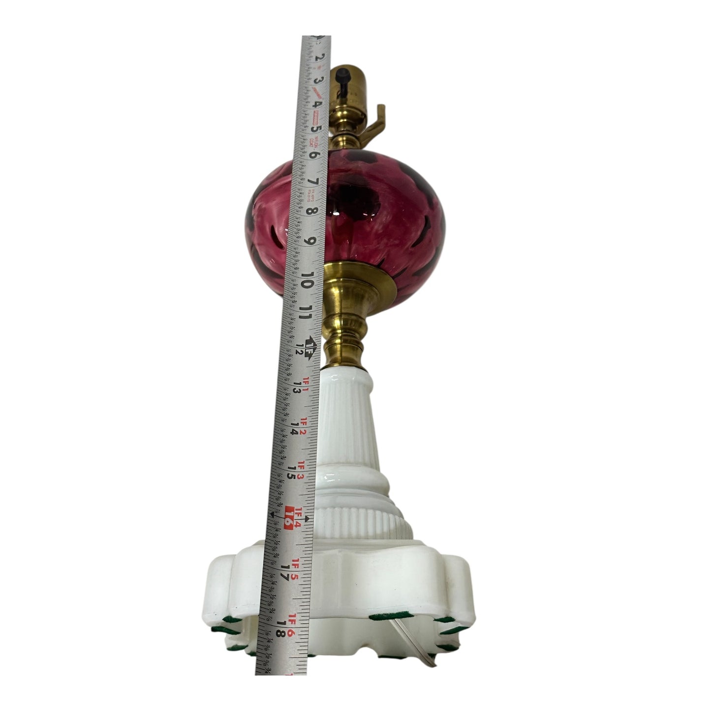 Vintage Hollywood Regency Cranberry & Milk Glass Table Lamp