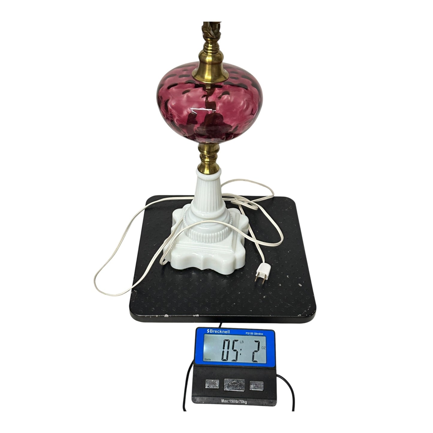 Vintage Hollywood Regency Cranberry & Milk Glass Table Lamp