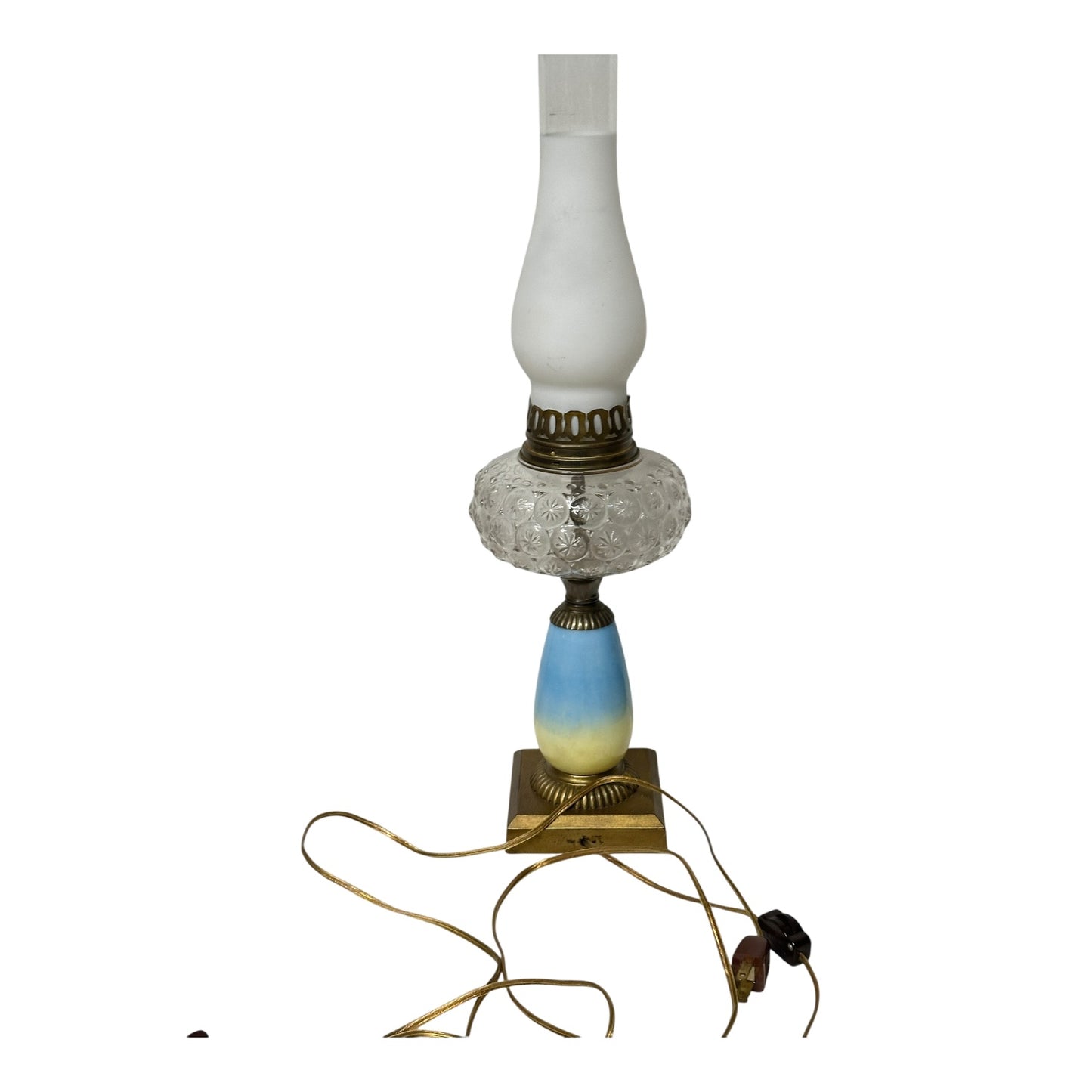 Vintage Blue Ombre Parlor Lamp Pressed Glass Victorian Revival Table Light
