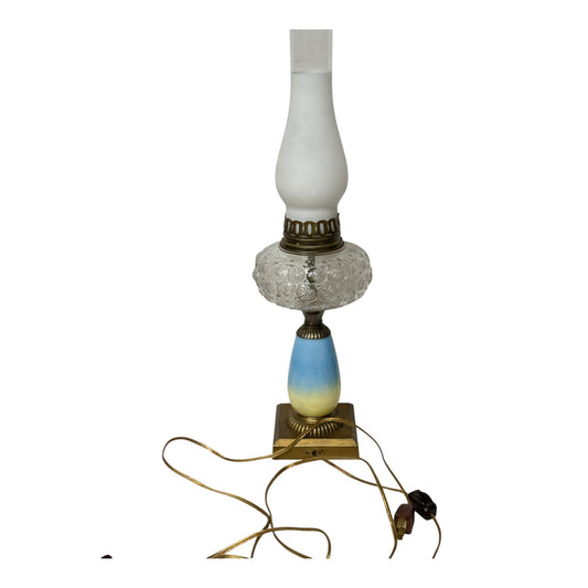 Vintage Blue Ombre Parlor Lamp Pressed Glass Victorian Revival Table Light