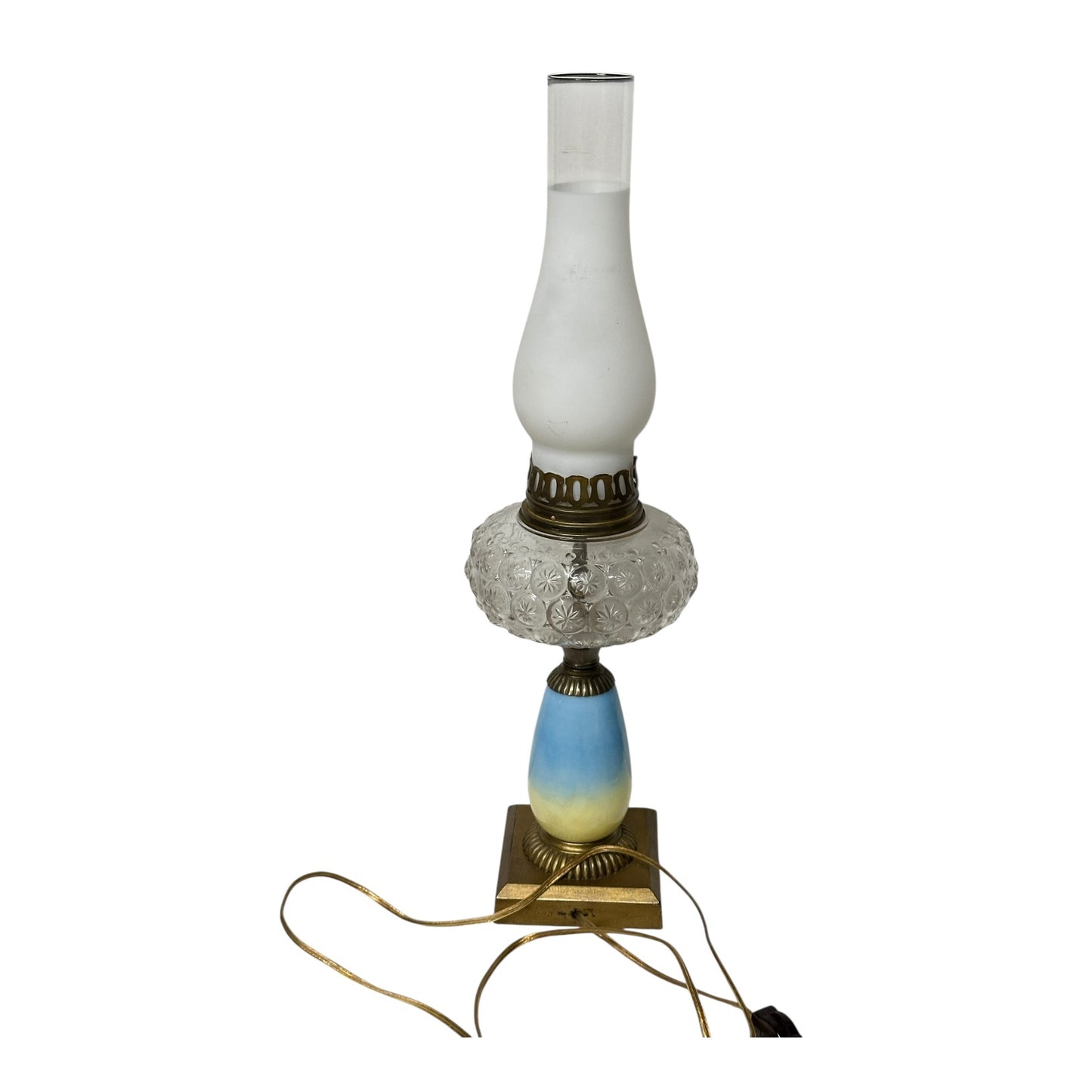 Vintage Blue Ombre Parlor Lamp Pressed Glass Victorian Revival Table Light