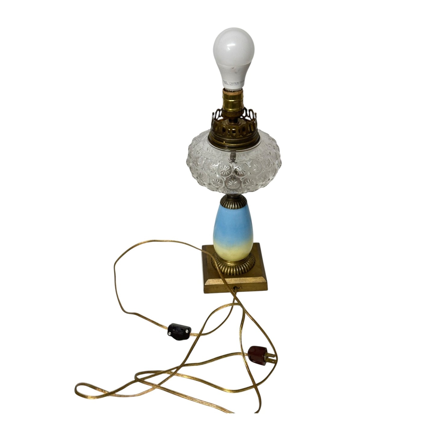 Vintage Blue Ombre Parlor Lamp Pressed Glass Victorian Revival Table Light