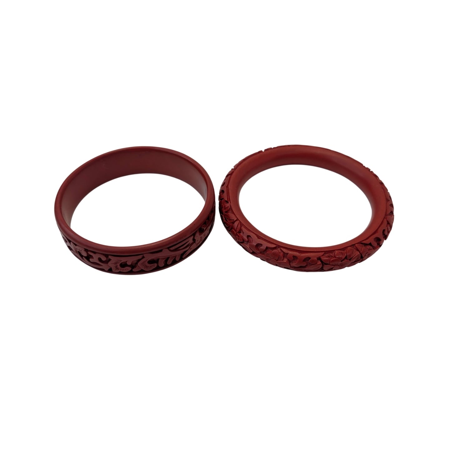 Vintage Carved Red Cinnabar Style Floral Bangle Bracelet Set