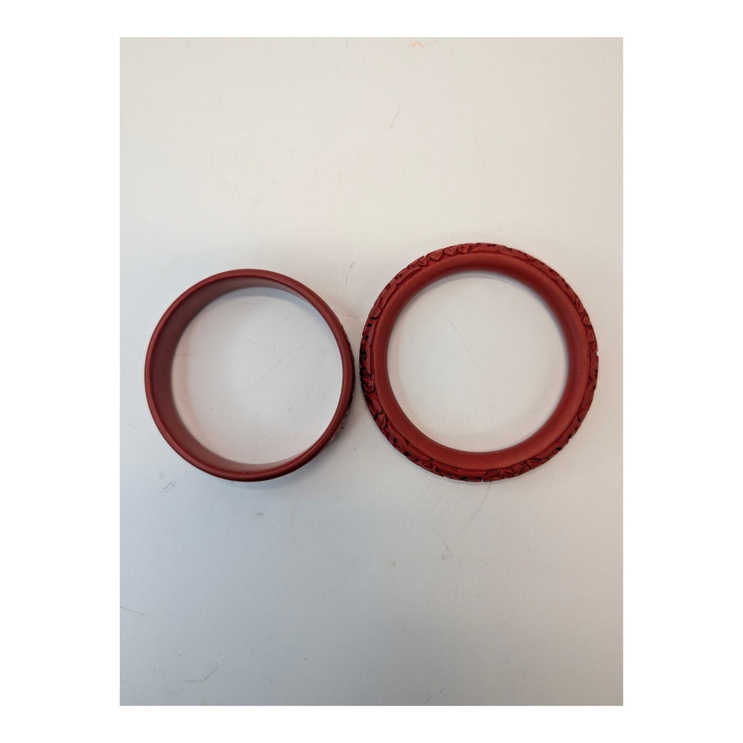 Vintage Carved Red Cinnabar Style Floral Bangle Bracelet Set