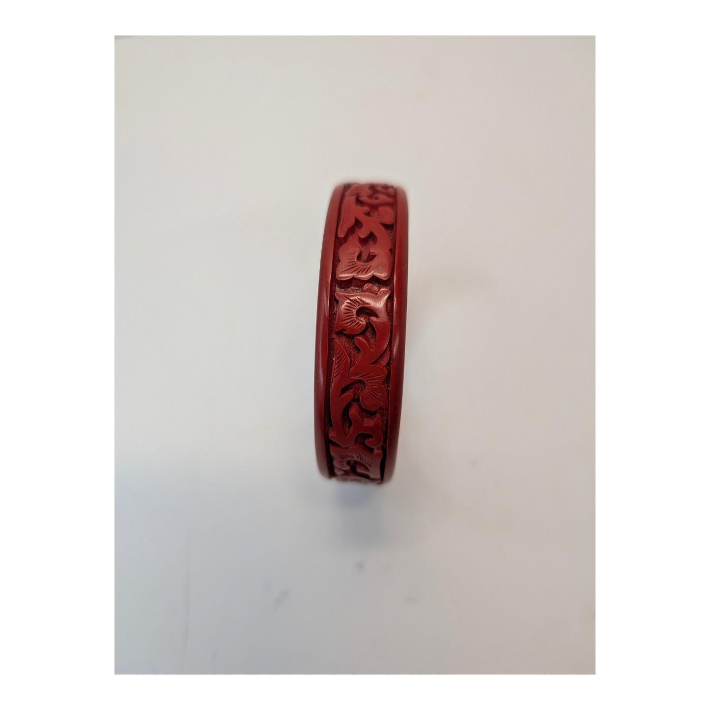 Vintage Carved Red Cinnabar Style Floral Bangle Bracelet Set