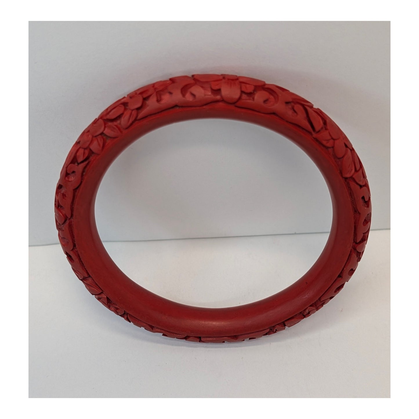 Vintage Carved Red Cinnabar Style Floral Bangle Bracelet Set