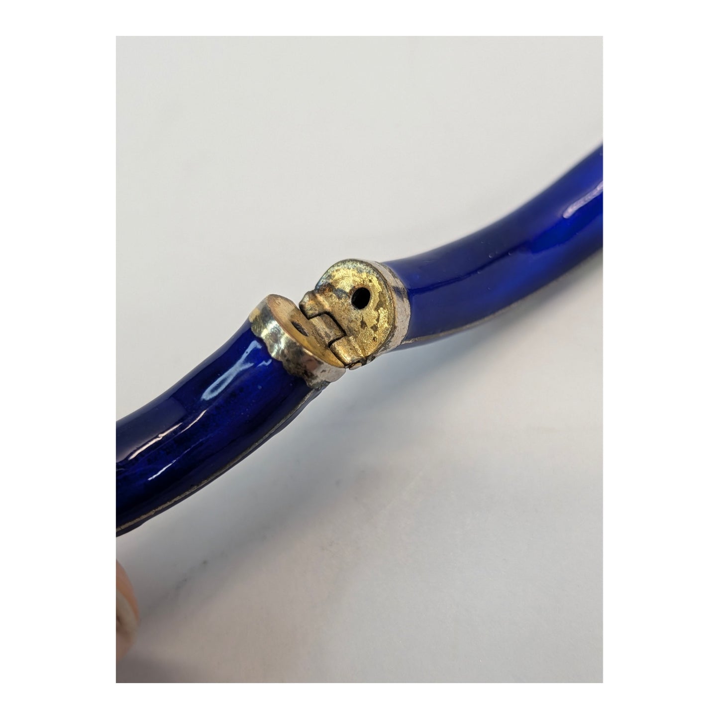 Vintage Chinese Cloisonné Enamel Bangle Cobalt Blue Floral Hinged Bracelet