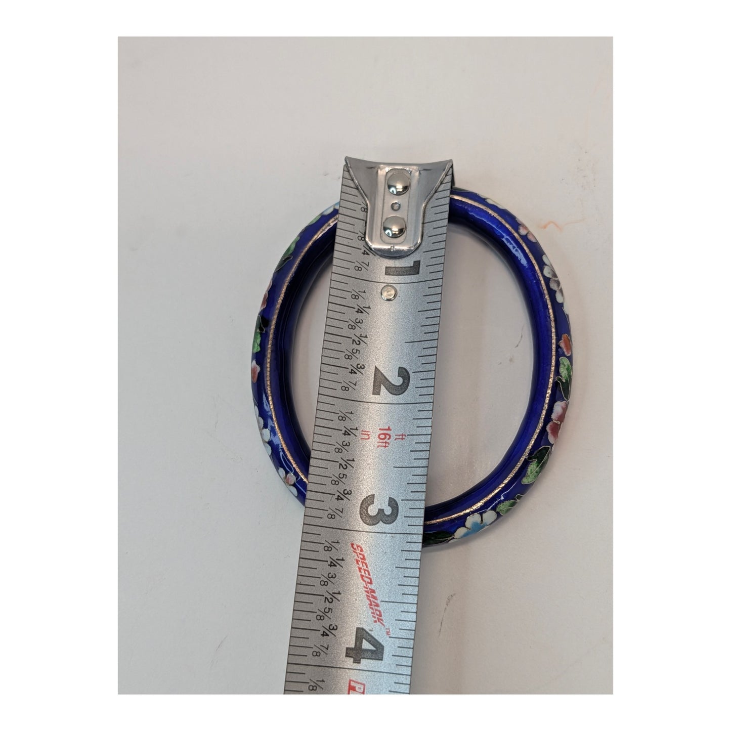 Vintage Chinese Cloisonné Enamel Bangle Cobalt Blue Floral Hinged Bracelet