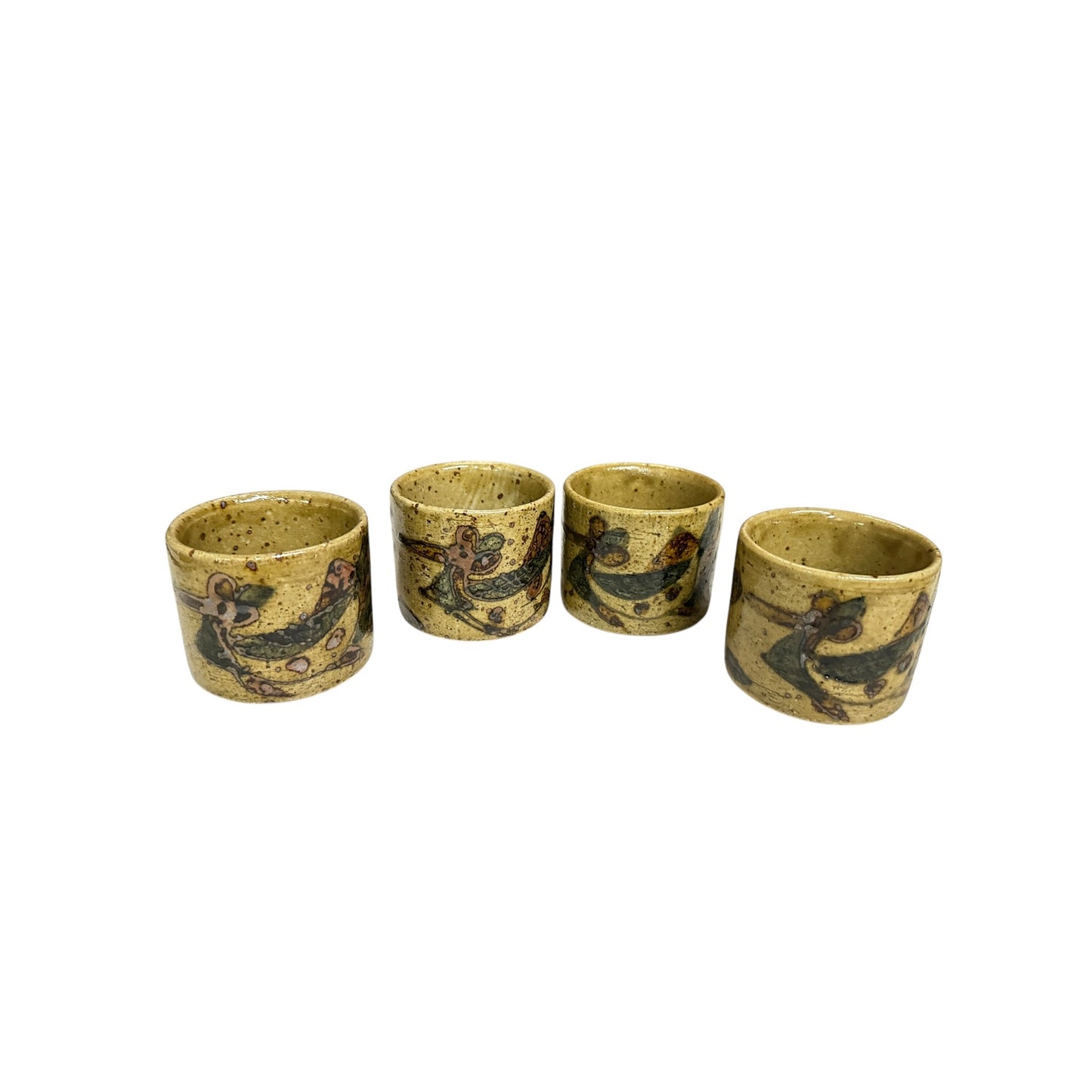Vintage 1970s Studio Pottery Tea Set Abstract Stoneware Kyusu Teapot & 4 Cups