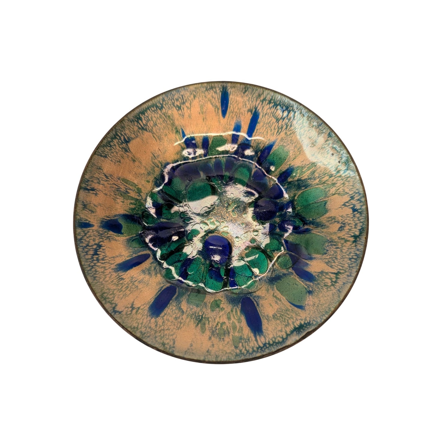 Vintage Hanova of Pasadena Enamel Copper Dish Mid-Century Modern Abstract Bowl