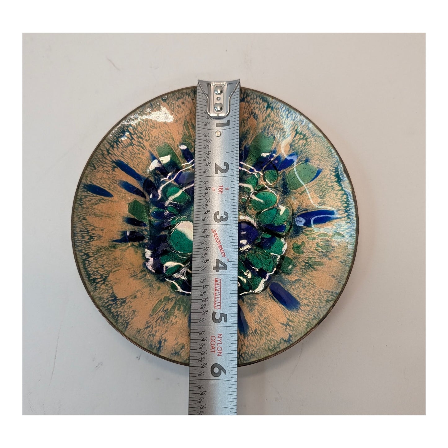 Vintage Hanova of Pasadena Enamel Copper Dish Mid-Century Modern Abstract Bowl