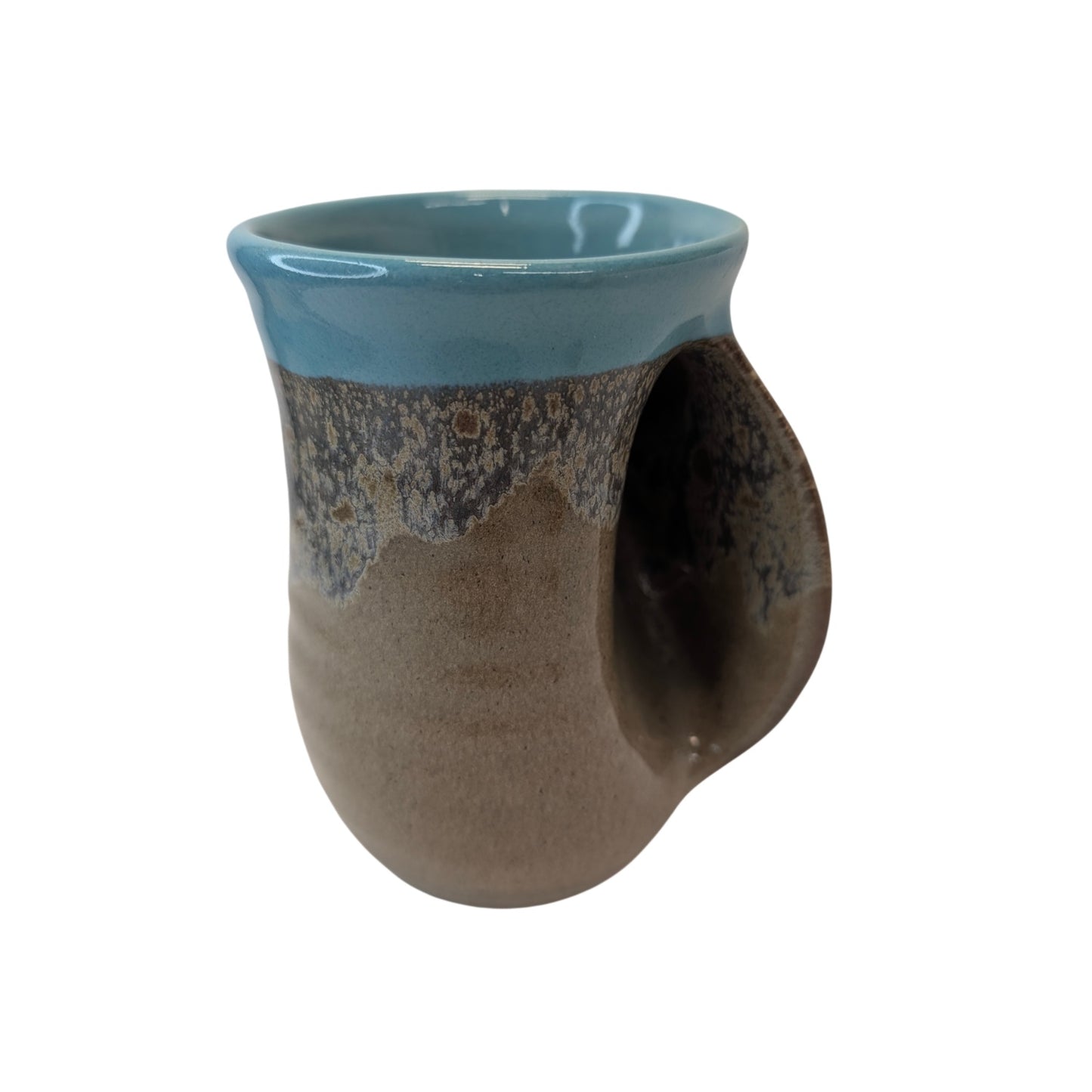 Signed Neher Studio Pottery Hand Warmer Mug 2019 Turquoise
