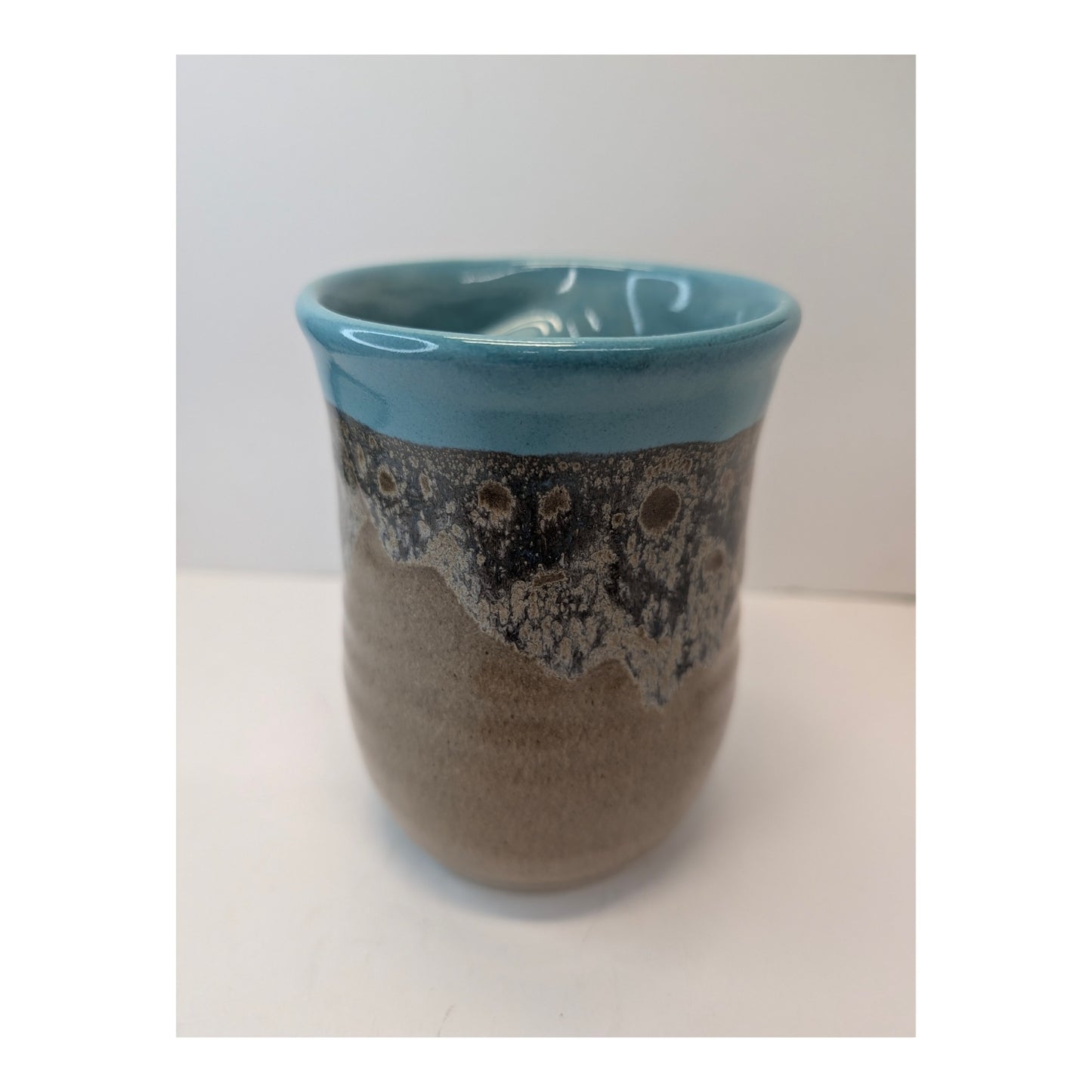 Signed Neher Studio Pottery Hand Warmer Mug 2019 Turquoise