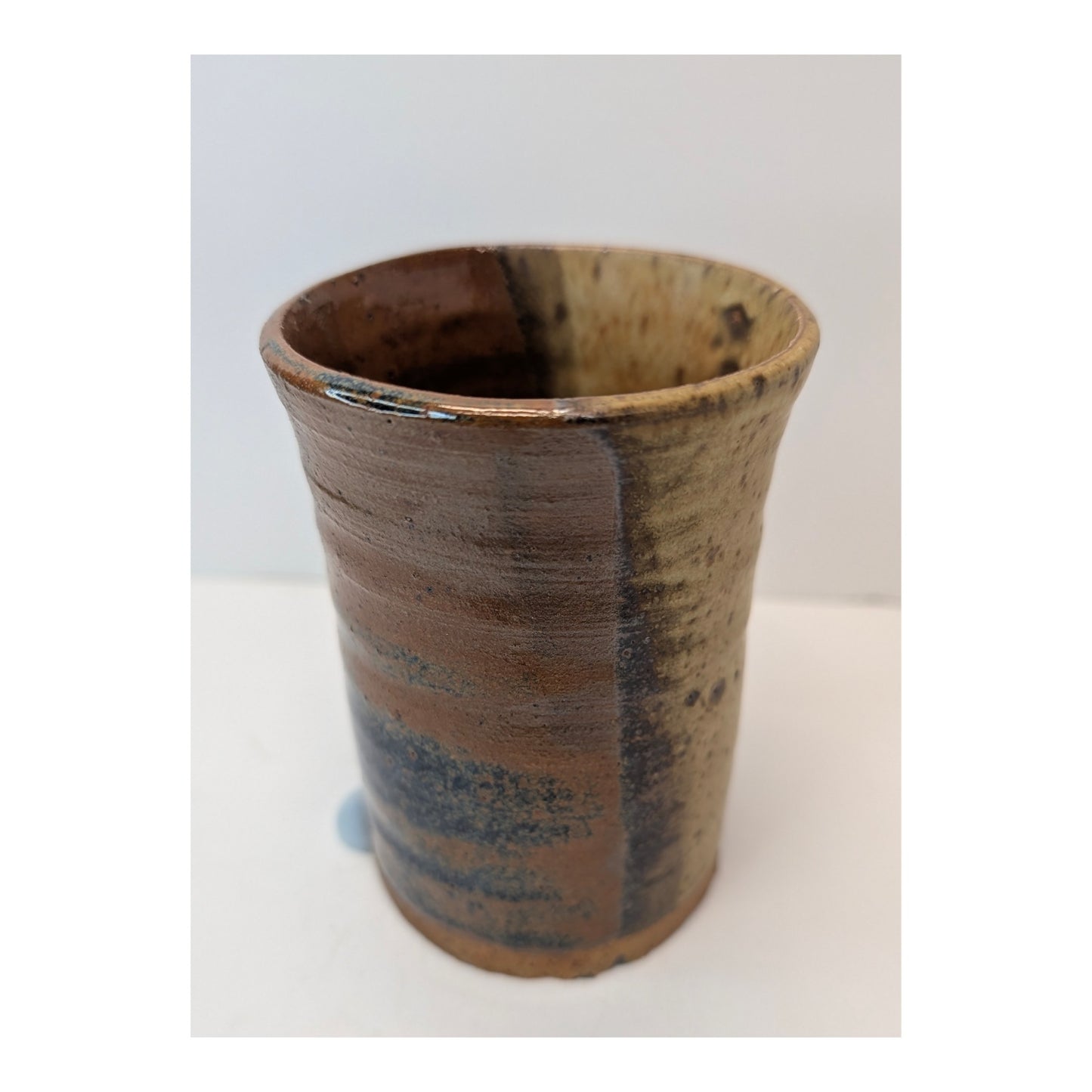 Signed AT 2017 Studio Art Pottery Tumbler Wabi Sabi Rustic Stoneware Cup
